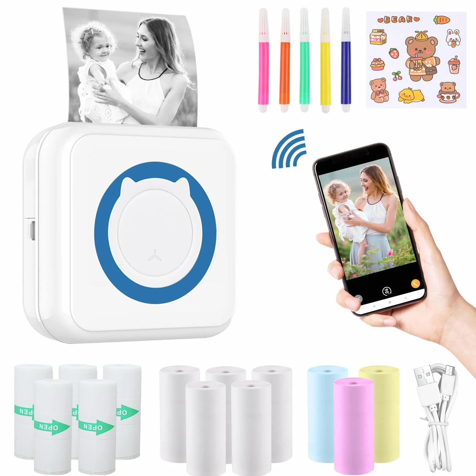 Mini drukarka do smartfona, mini przenośna drukarka fotograficzna, mini kieszonkowa drukarka termiczna Bluetooth do systemów iOS i Android, drukarka naklejek do dziennika, notatek, listy