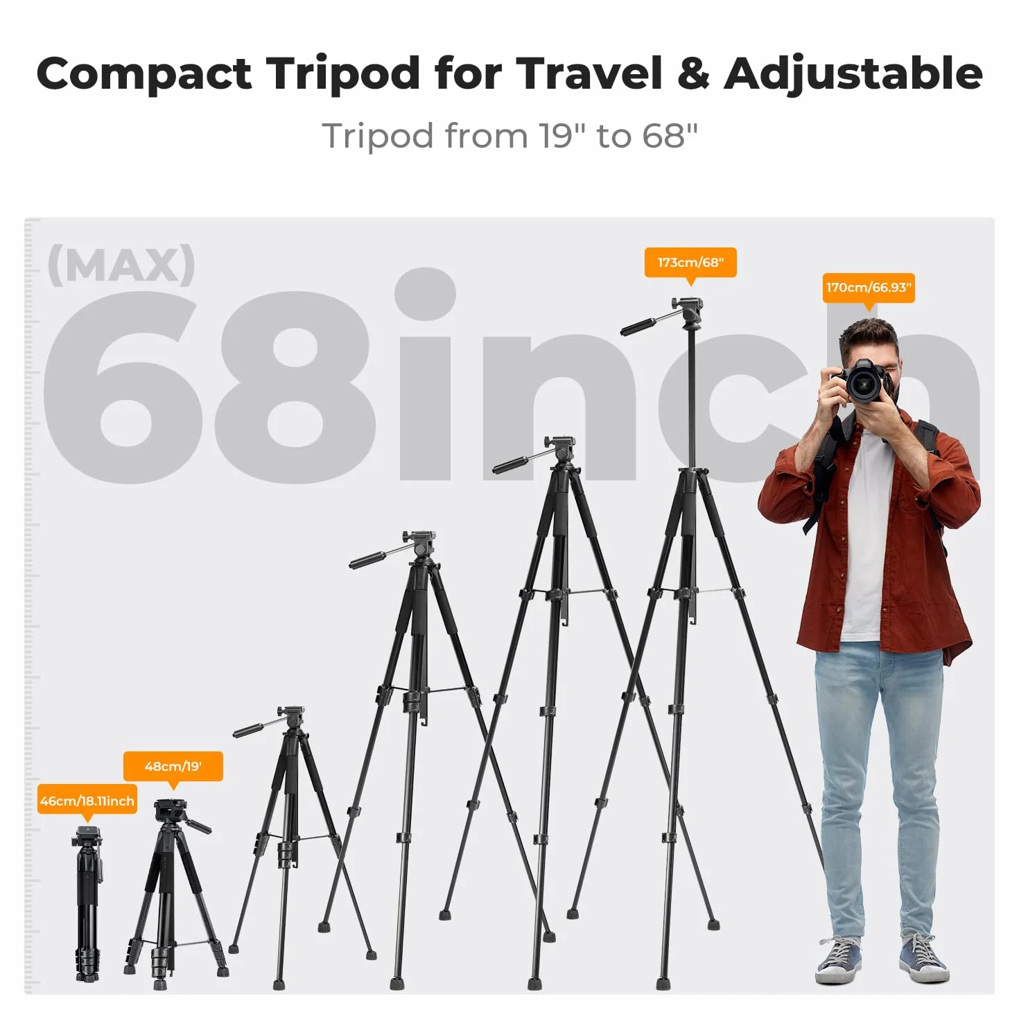 K&F CONCEPT Statyw S254A3+BV01, lekki statyw podróżny 172 cm z etui, uchwytem na telefon i tablet, do aparatów Canon Nikon Sony DSLR
