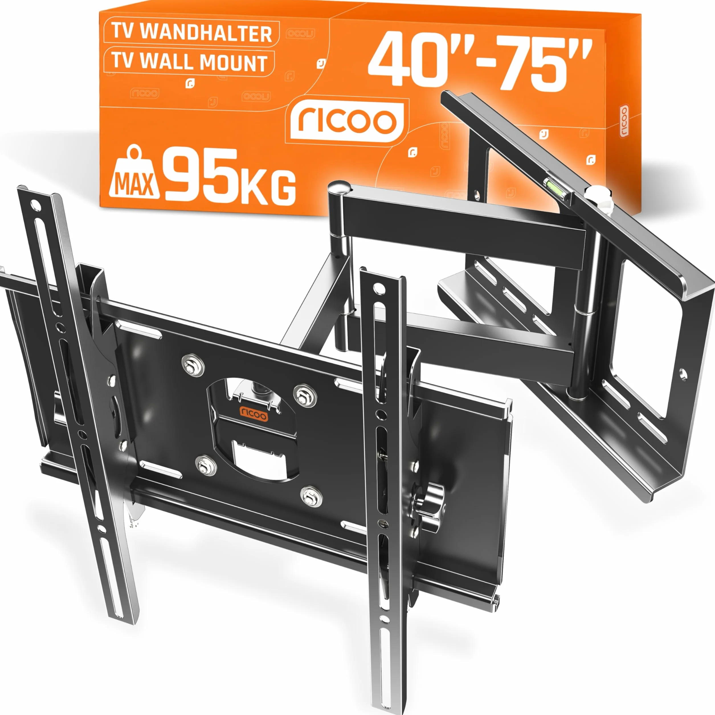 RICOO Uchwyt ścienny do TV obrotowy i pochylany dla telewizorów 40-75 cali uniwersalny uchwyt TV R23-S uchwyt ścienny do telewizora dla telewizorów 55 cali do 95 kg z maks. VESA 400x400 mm