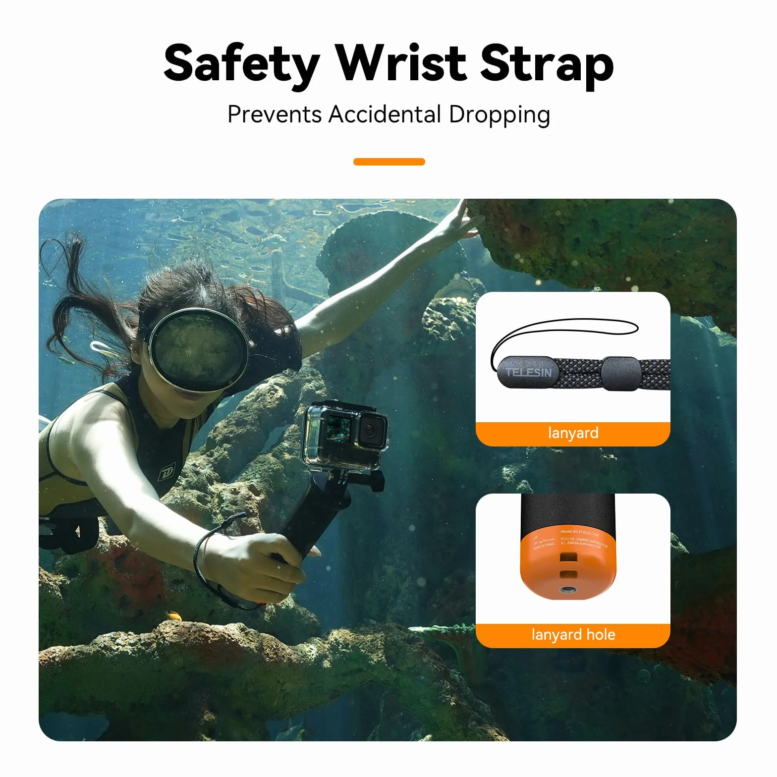 TELESIN Pływający kijek do selfie Hand Grip wodoszczelny uchwyt z pilotem zdalnego sterowania Bluetooth do GoPro Hero13 Black, Hero 12 11 10 9 8 Black Action kamera