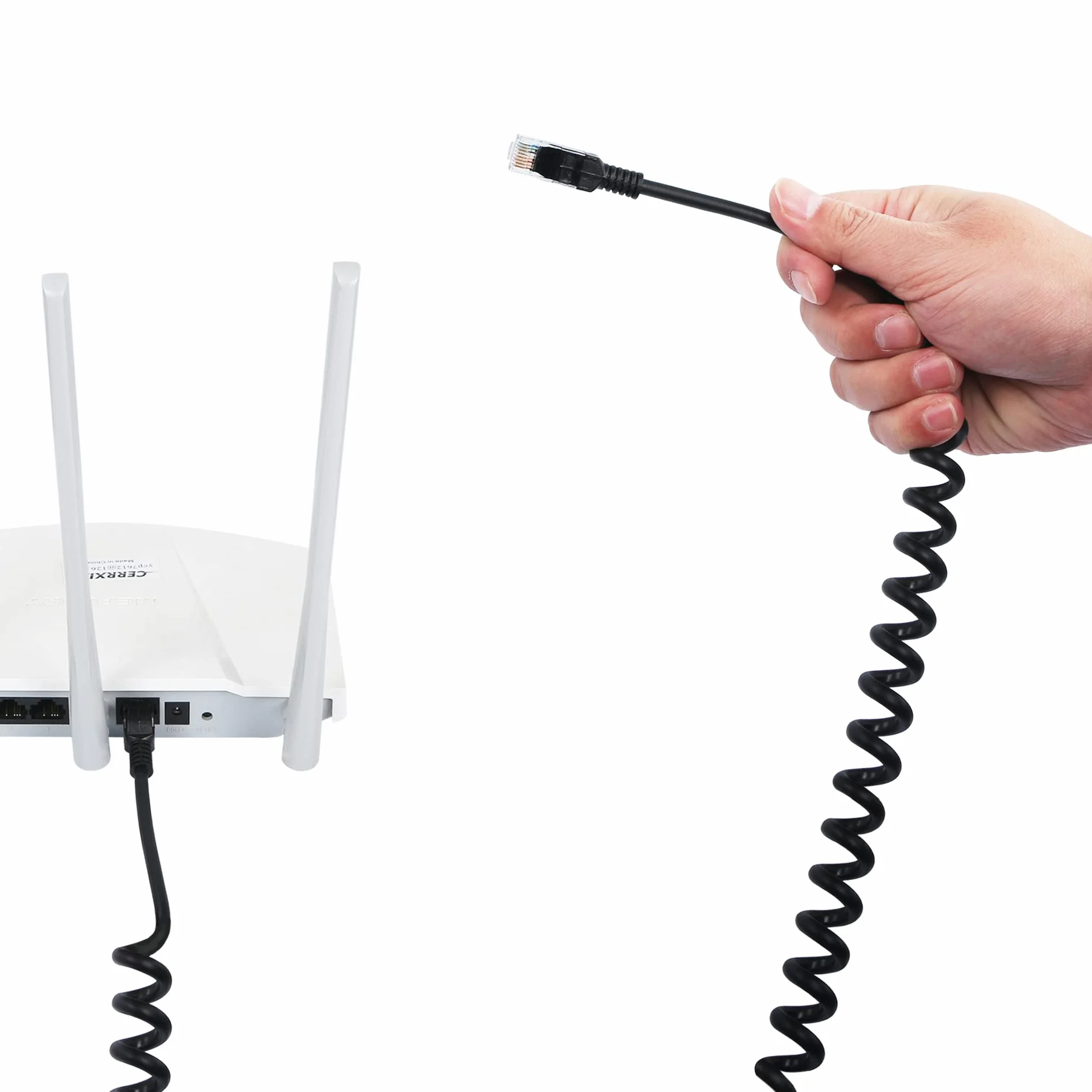 Cat5e zwijany kabel Ethernet zwijany kabel RJ45 sieć LAN zwijany kabel spiralny do laptopów, komputerów stacjonarnych, routerów, dekoderów - rozciągliwy do 1,5 m