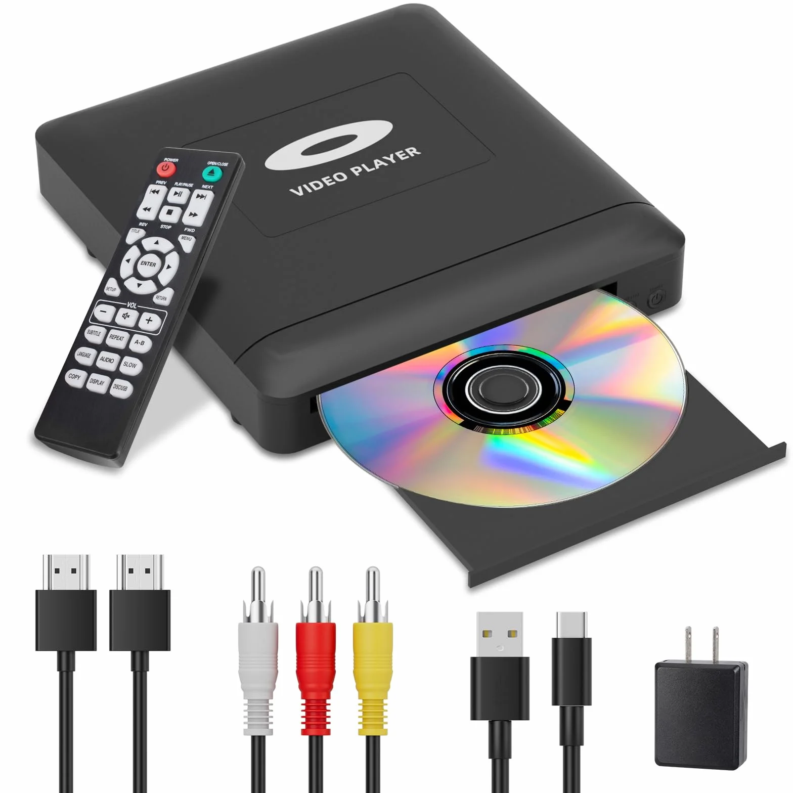 Odtwarzacz DVD Mini HD z HDMI do telewizora, wiele regionów, 1080P, pamięć Breakpoint, wbudowany PAL/NTSC, odtwarzacz CD do domu - kabel wyjściowy HDMI/RCA w zestawie