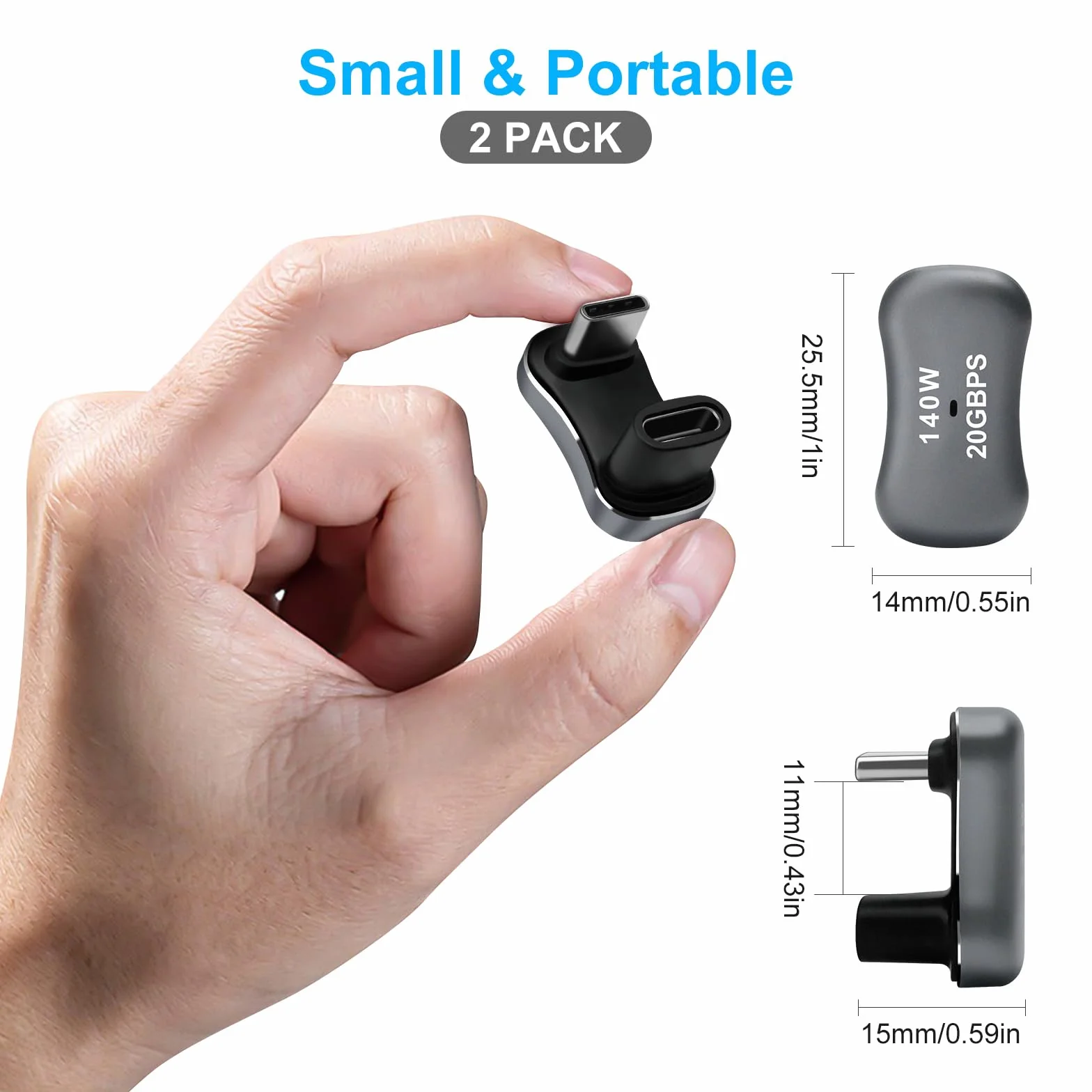 Adapter USB C kątowy 180 stopni (2 paczki), męski na żeński w kształcie litery U z PD 140 W/20 Gbps, przedłużacz do deski Steam, Switch, Laptopa, telefonu