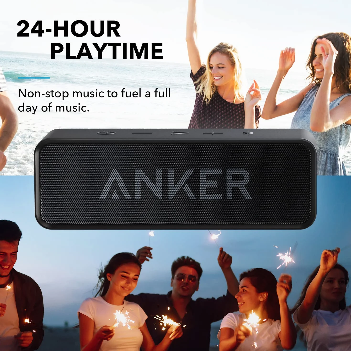 Ulepszony głośnik Bluetooth Soundcore firmy Anker, wodoodporność IPX5, dźwięk stereo, bateria wystarczająca na 24 godziny, kompaktowy głośnik bezprzewodowy do iPhone'a, Samsunga i innych urządzeń