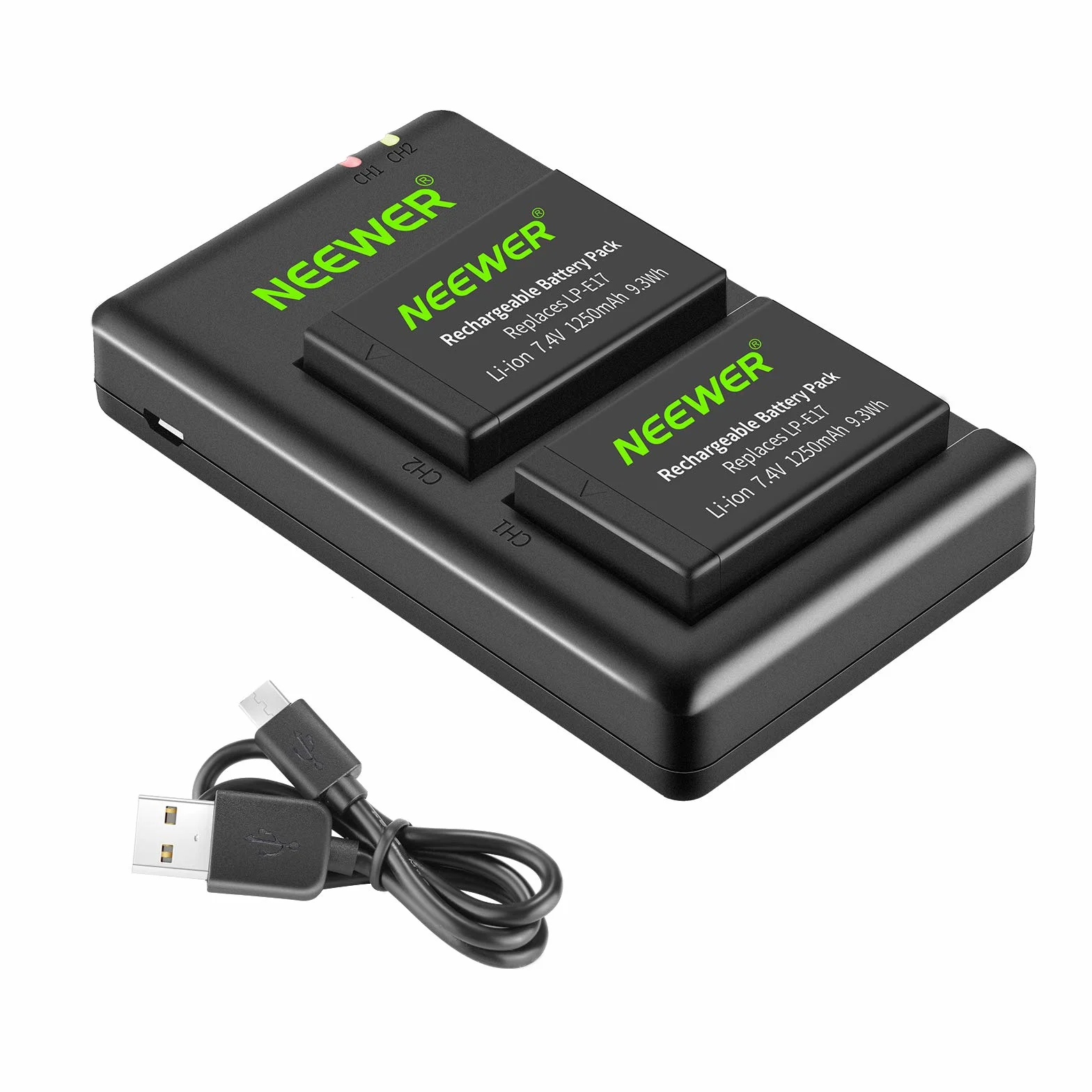 NEEWER 2-Pack LP-E17 Bateria zapasowa i podwójna ładowarka USB do Canon EOS R8 R10 R50 RP 77D 750D 760D 800D M6 II M6 M5 M3 Rebel SL2 SL3 T6i T6s T7i T8i