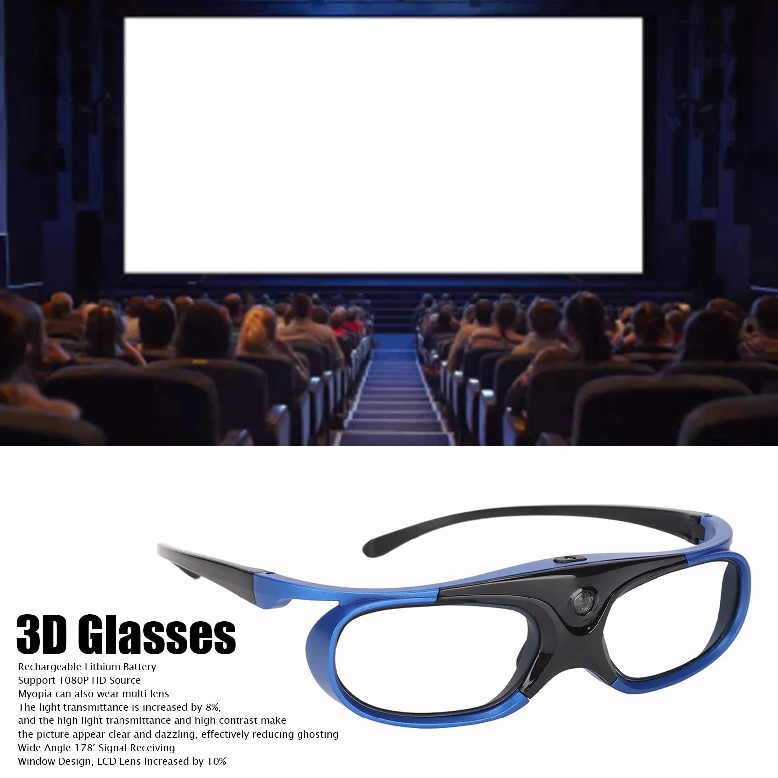 Okulary 3D DLP Link 144 Hz aktywne migawka lekkie