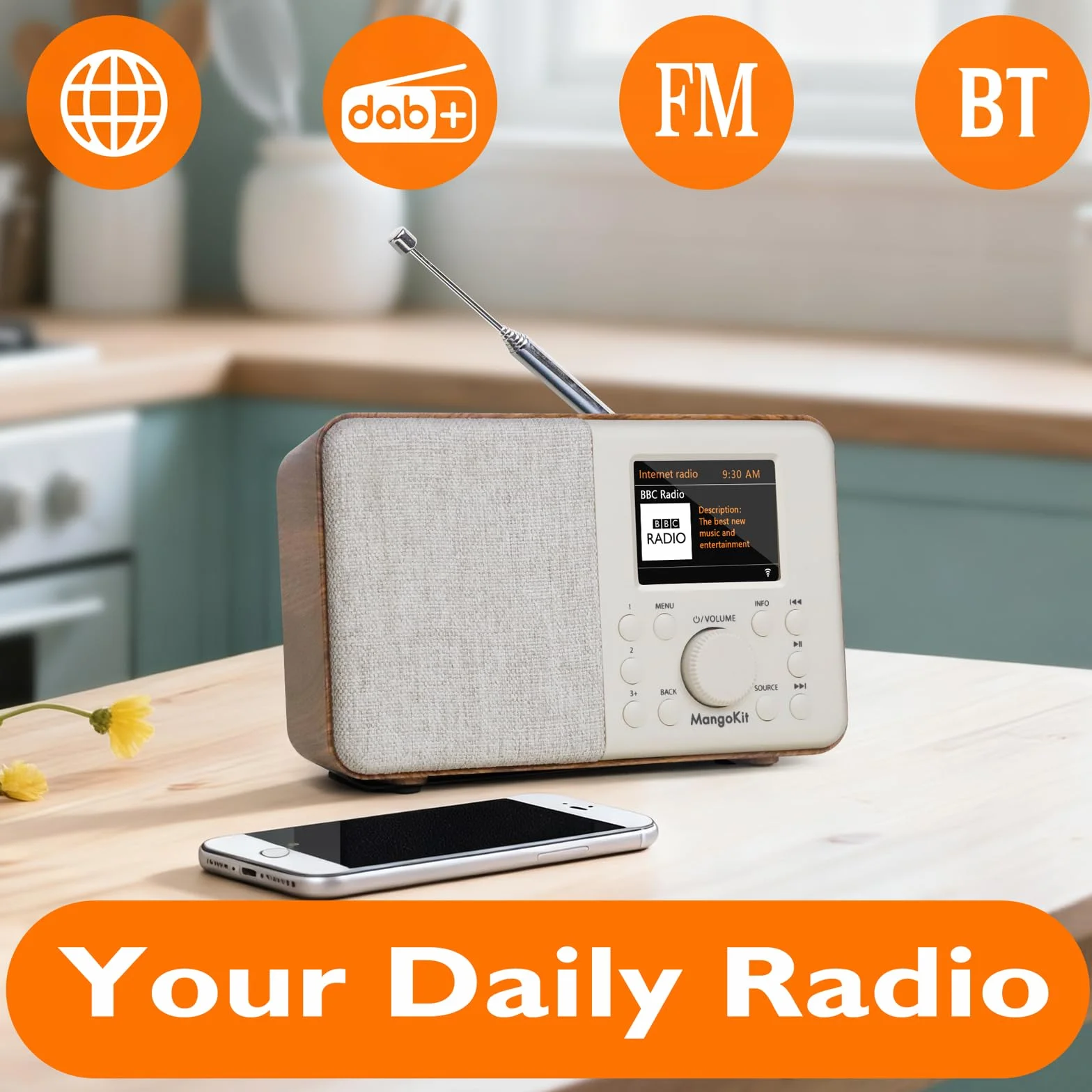 SR10 radio internetowe Smart DAB+ Bluetooth FM kolorowy wyświetlacz podwójny alarm