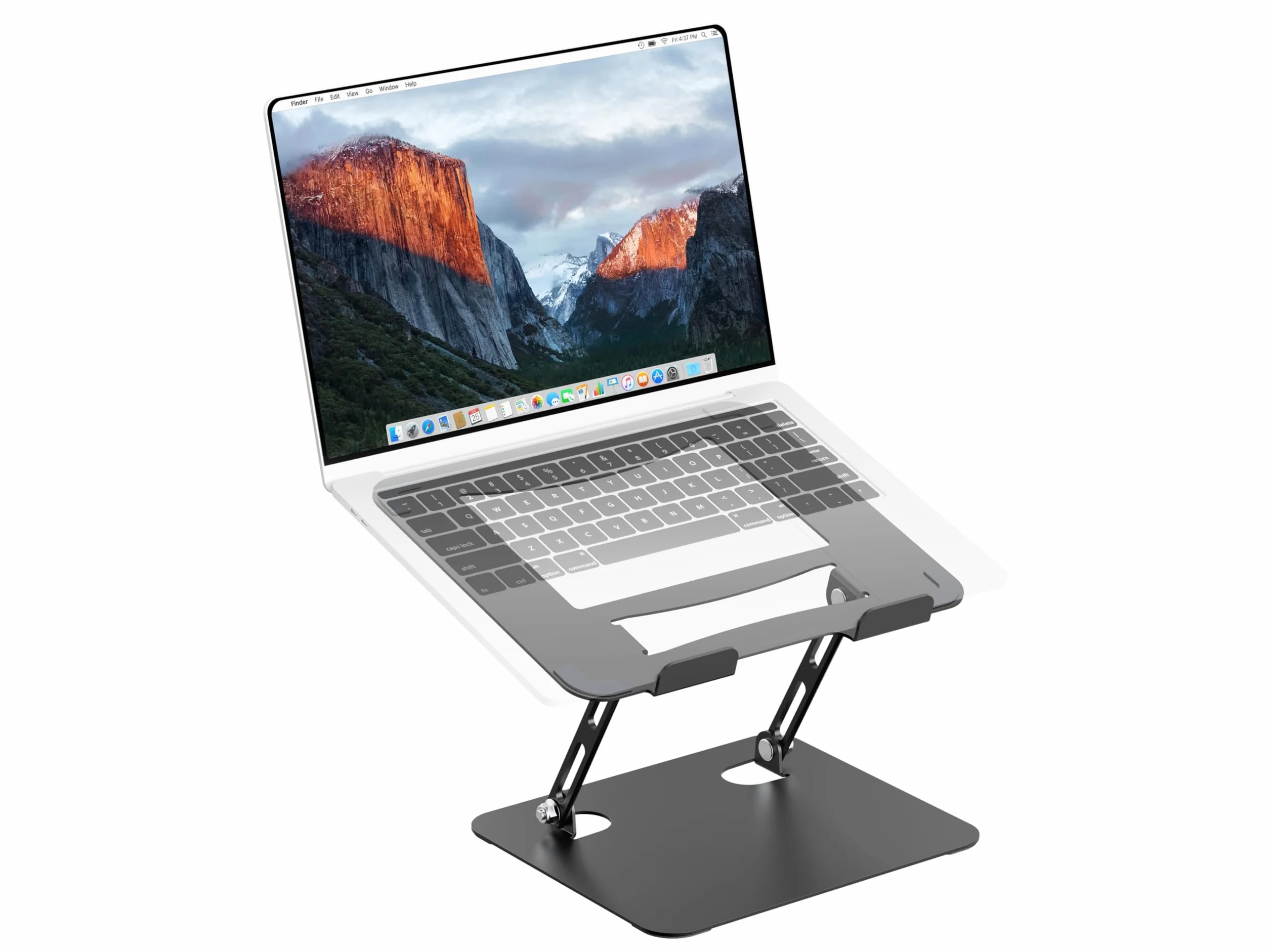 PureMounts Regulowany stojak na laptopa o regulowanej wysokości, ergonomiczny składany uchwyt do notebooka biurowego, obrotowa podstawa o 360°, antypoślizgowy uchwyt na podkładkę, czarny