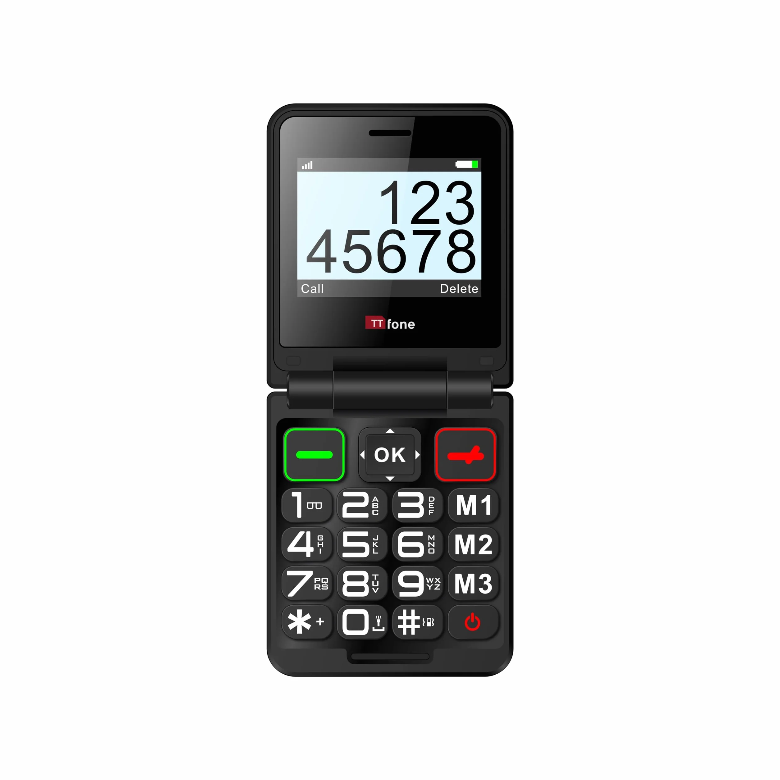 Telefon komórkowy flip dla seniorów z dużymi przyciskami, składany, alarm SOS, długa pracy baterii, 3G i 4G LTE, kolor czarny (z kablem USB)