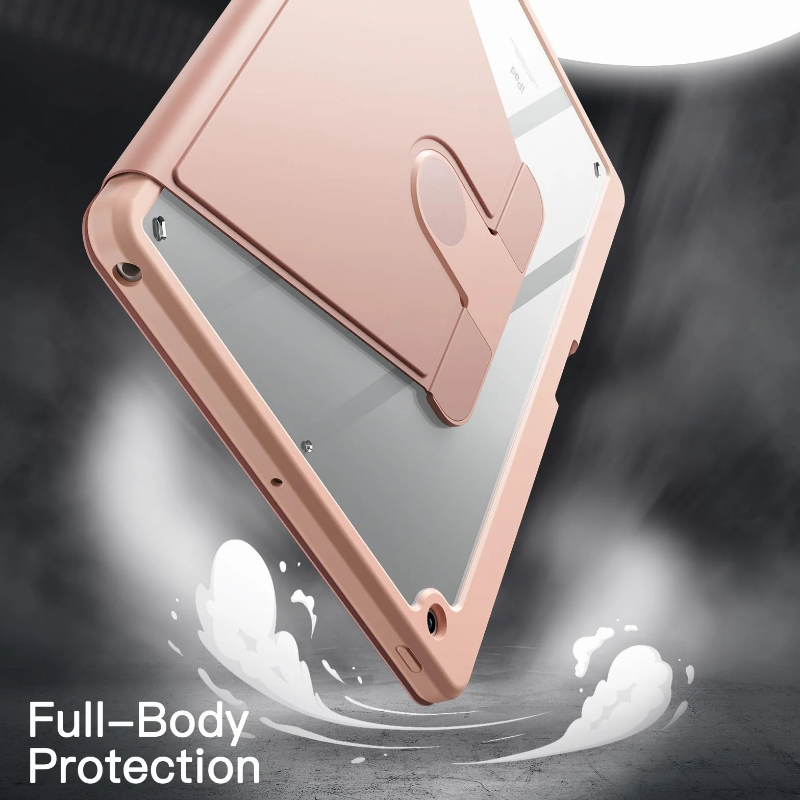 JETech Obrotowe Etui dla iPad 9/8/7 (10,2 Cala, Modelu 2021/2020/2019, 9./8./7. Generacji) z Pencil Uchwyt, Case z Obrotowa o 360 Stopni Pokrywa Stojaka Ochronnego Przezroczysty Tył (Różowe Złoto)