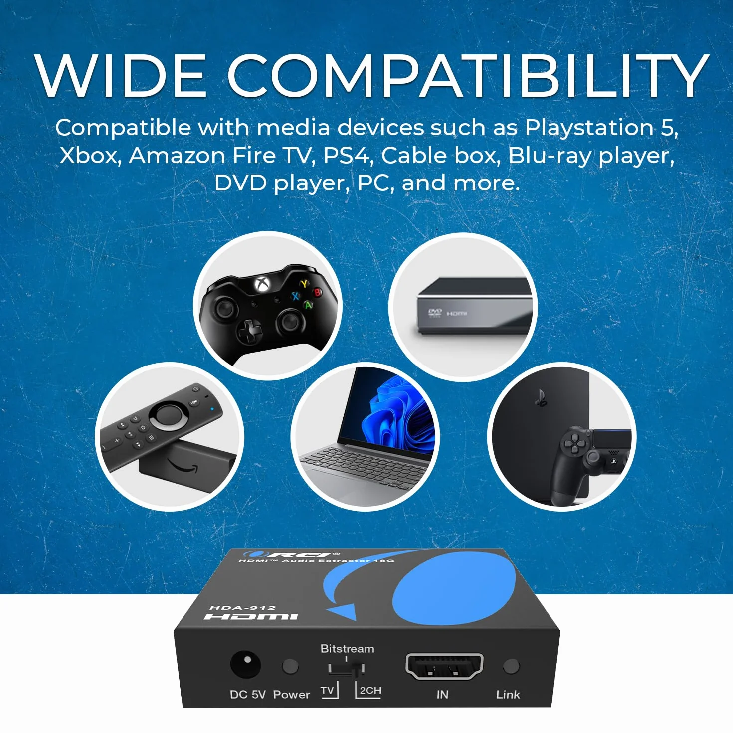 Orei Ekstraktor audio 4K HDMI, UltraHD 4K przy 60Hz 18G HDMI 2.0 konwerter audio SPDIF + wyjście 3,5 mm HDCP 2.2 - Dolby Digital/DTS Passthrough CEC, HDR, Dolby Vision, HDR10 obsługa (HDA-912)