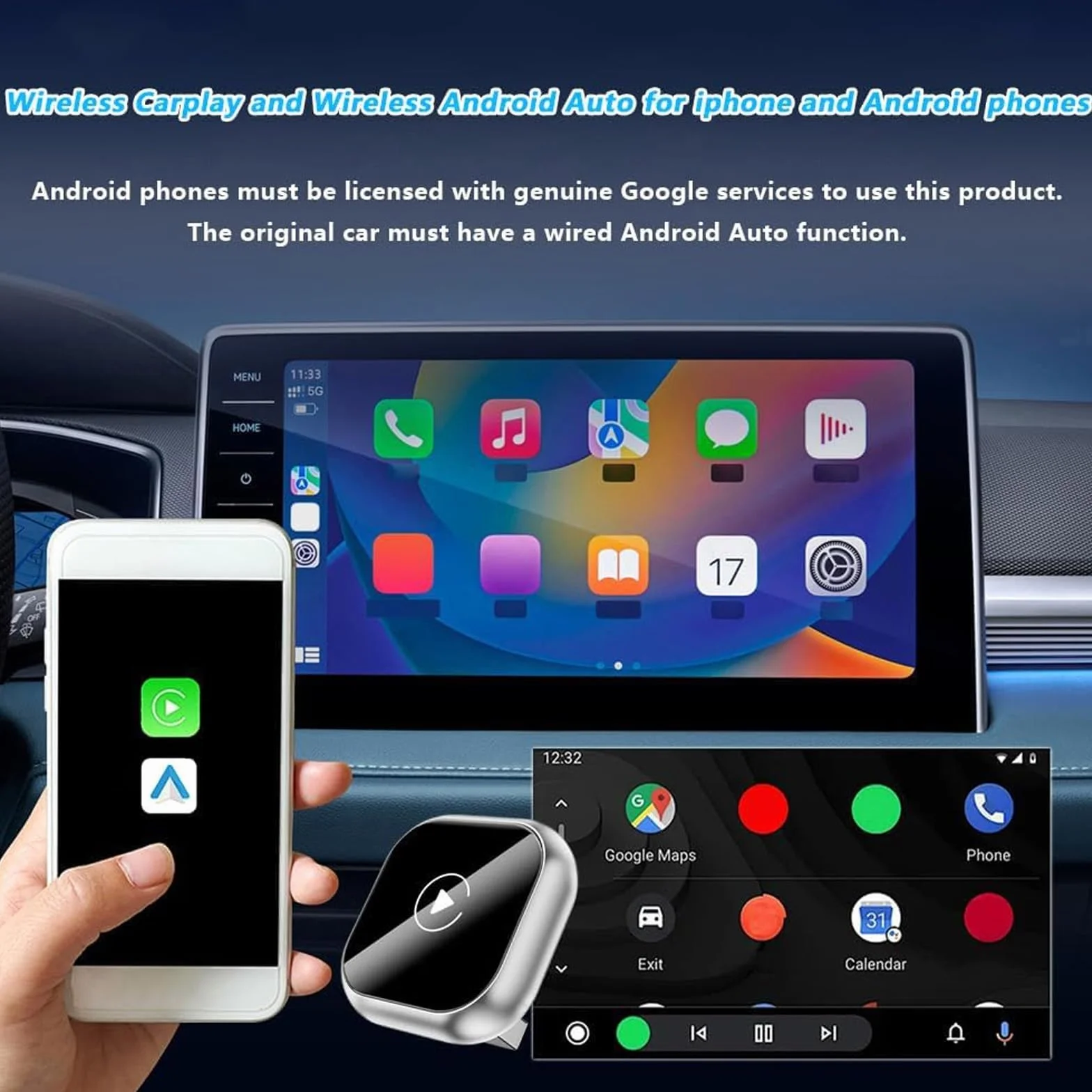 Adaptador CarPlay dla SsangYong KGM Torres, USB Conexión Rápida y Stabilny Bluetooth Bezprzewodowe WiFi Plug Play Akcesoria samochodowe, A/Czarny
