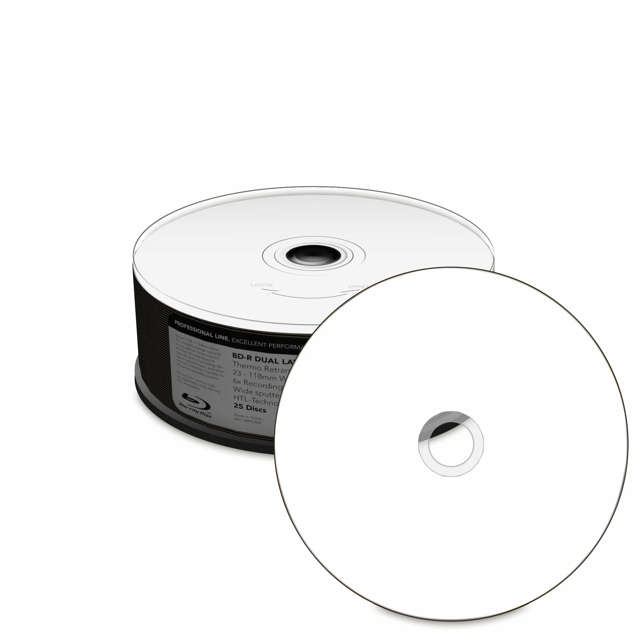 Professional Line BD-R Dual Layer 50GB 6x Speed, Thermo Retransfer Fullsurface Printable, Proselect white, Wide Sputtered, Cake 25