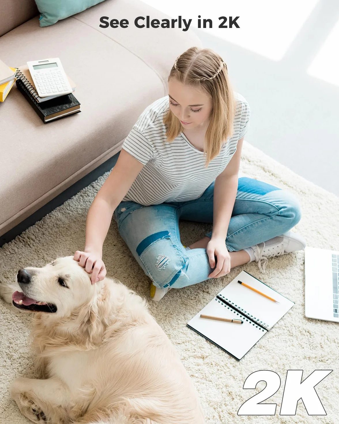 COCOCAM 2K Indoor Pan/Tilt Kamera bezpieczeństwa, z baterią 5200 mAh, w 100% bezprzewodowa do monitorowania dziecka/kamery dla zwierząt/zabezpieczeń domowych (1, Biały)