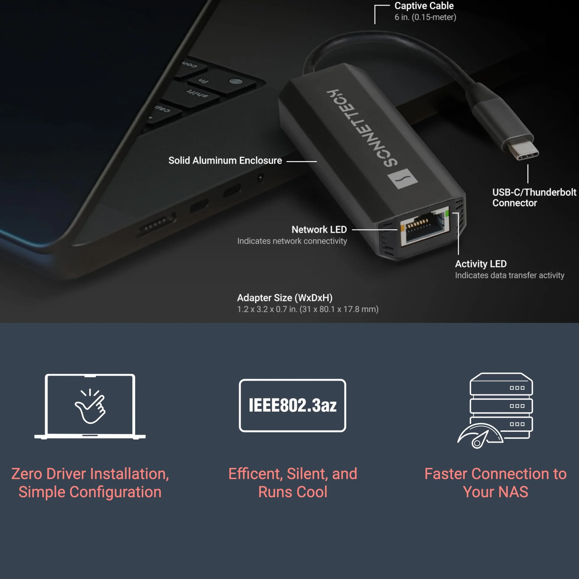 Sonnet Solo5G SFP+ adapter USB-C na 5 GB Ethernet | Kompaktowy, bez wentylatora, Plug and Play, kompatybilny z Mac, Windows, Linux, dla kreatywnych profesjonalistów i szybkich połączeń sieciowych