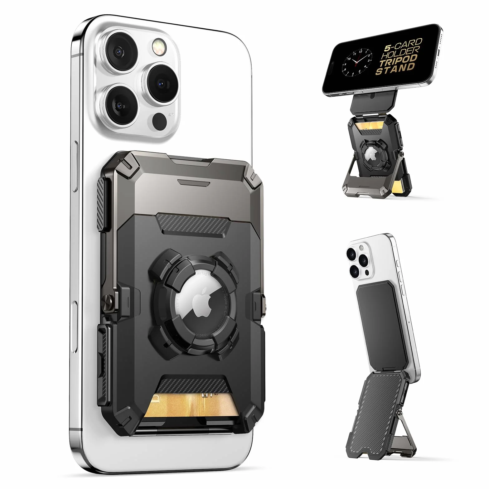 SUPCASE Portfel MagSafe z uchwytem na AirTag, magnetyczny portfel Airtag dla mężczyzn, [mieści 5 kart] [Regulowany stojak] [Blokowanie RFID] Statyw na karty telefoniczne do iPhone'a serii 17/16/15/14