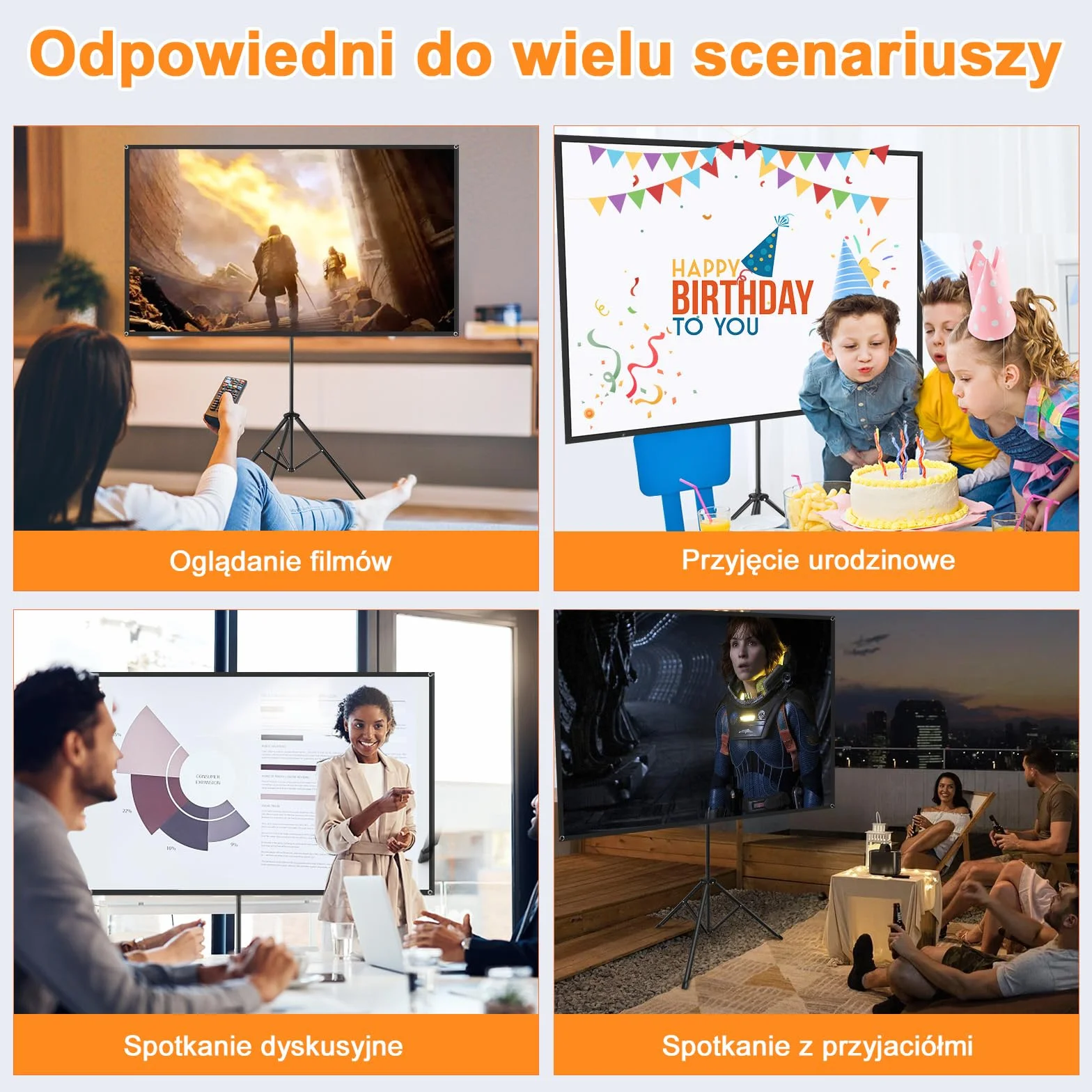 VISULAPEX 80" Ekran Projekcyjny 4K HD 16:9 ze Stojakiem