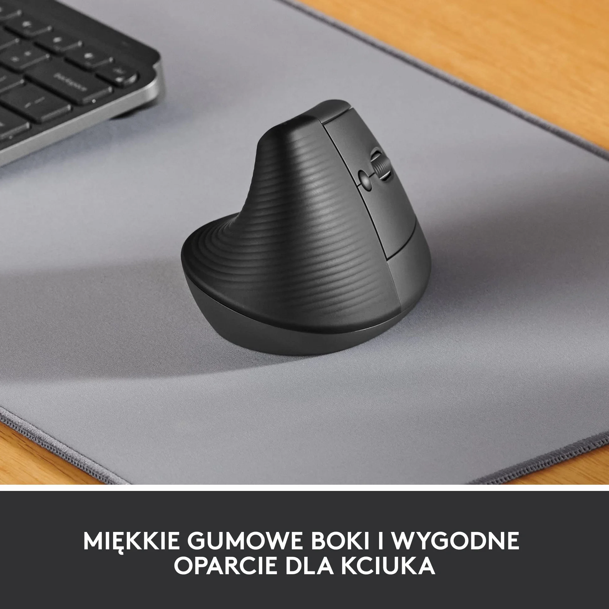 Logitech Lift Vertical, Ergonomiczna, bezprzewodowa mysz Bluetooth z odbiornikiem Logi Bolt USB, ciche przyciski, 4 przyciski, zgodna z Windows/macOS/iPadOS na laptopy/PC - Szary