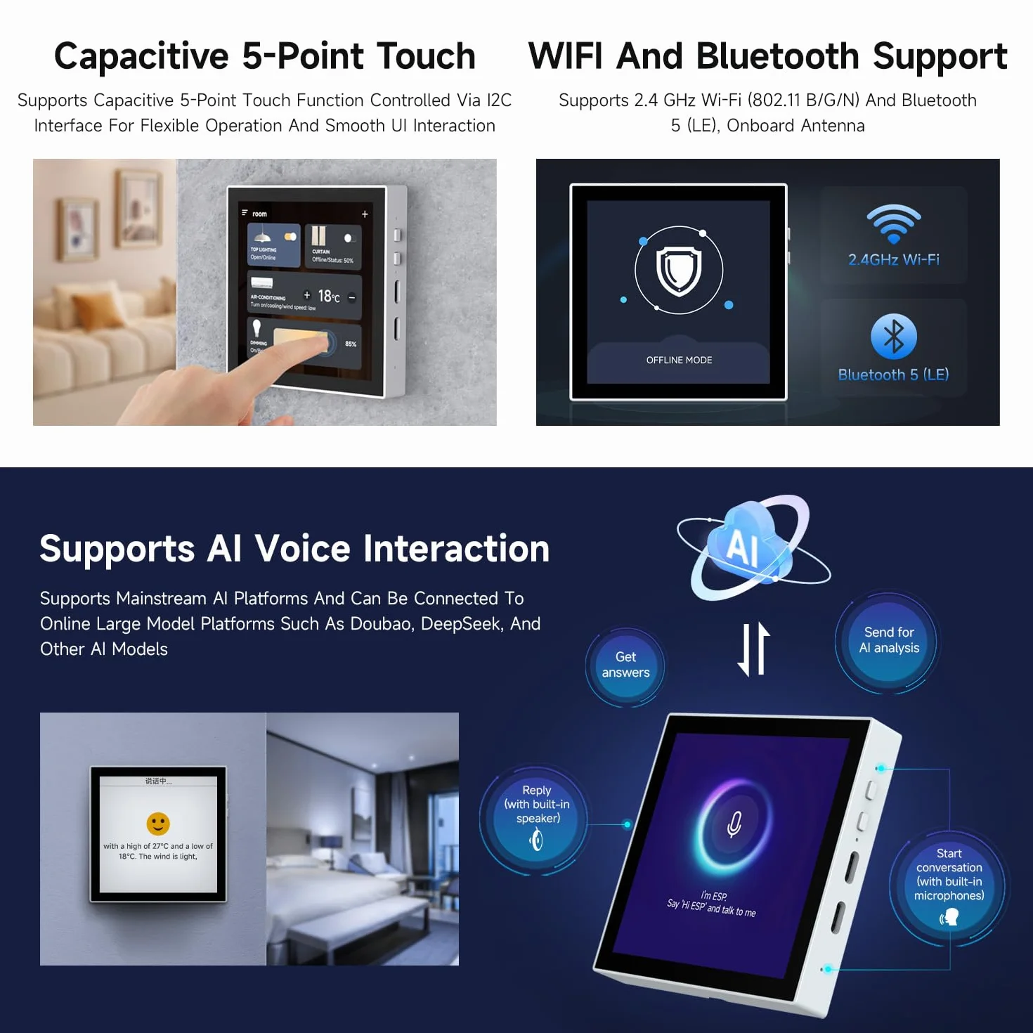 Waveshare ESP32-S3 Smart 86 Box Development Board, Support 2.4GHz Wi-Fi & BT BLE 5, Onboard 4inch 480 × 480 Pixel Touch Display, 5-Point Touch, RGB Interface