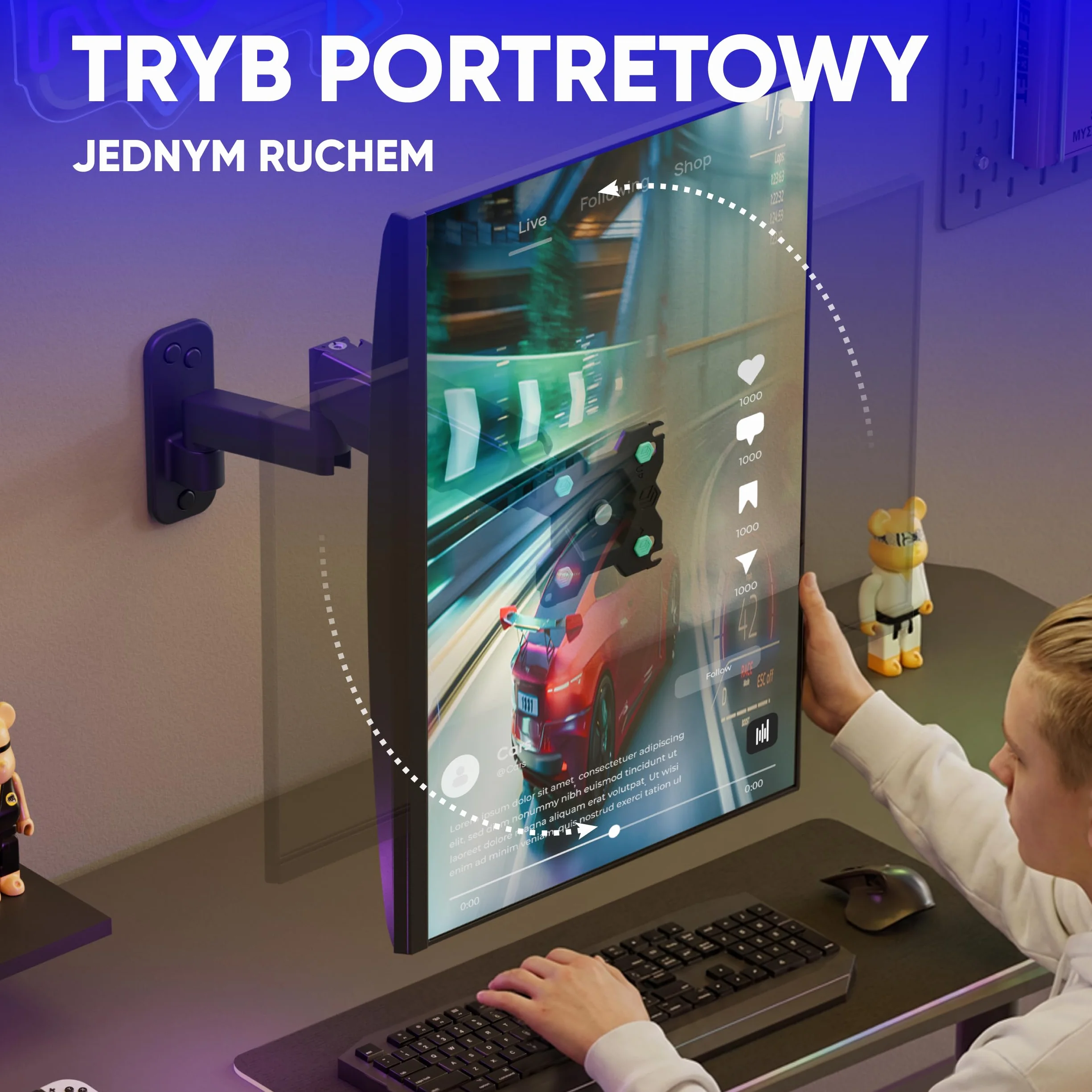 ONKRON Uchwyt monitora i telewizora ściennego (obrotowy, przechylany, rozszerzalny) Ramię monitora ściennego do ekranów 13-32 cali z wiosną gazową VESA 75 x 75-100 x 100 mm i waga maks. 8 kg - G150