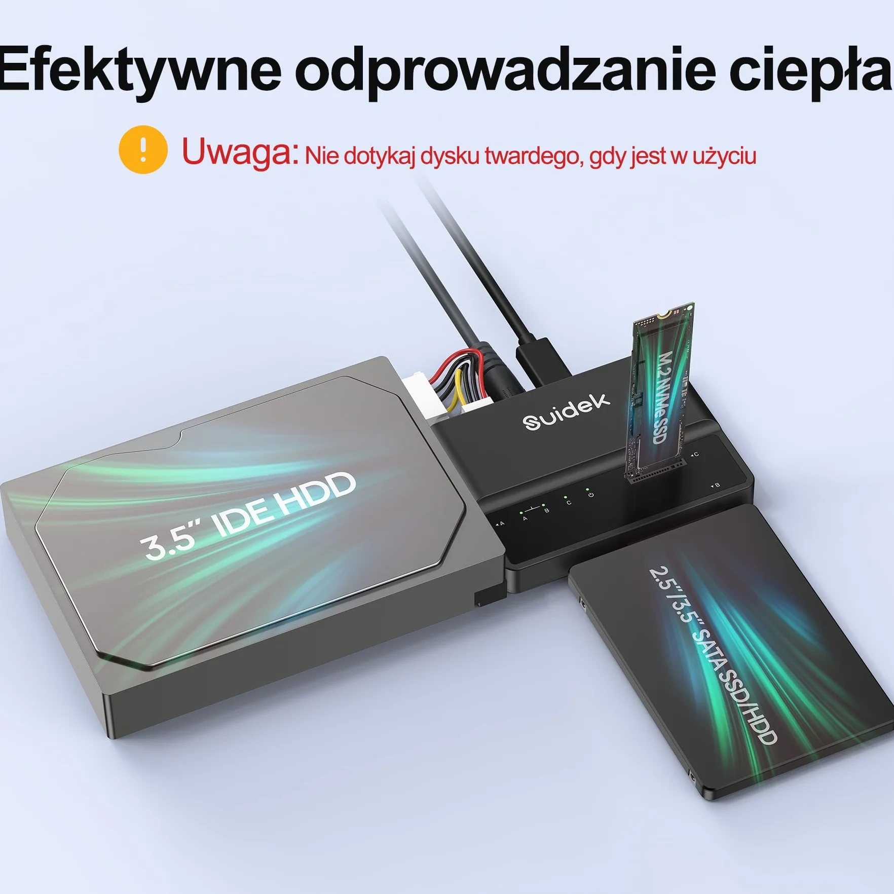 SUIDEK NVMe M.2 na SATA adapter USB 10 Gb/s, czytnik dysków twardych, bezpłatny adapter PCIe NVMe, SATA i IDE konwerter obsługuje M Key, SSD 2.5/3.5 i 3.5 IDE HDD