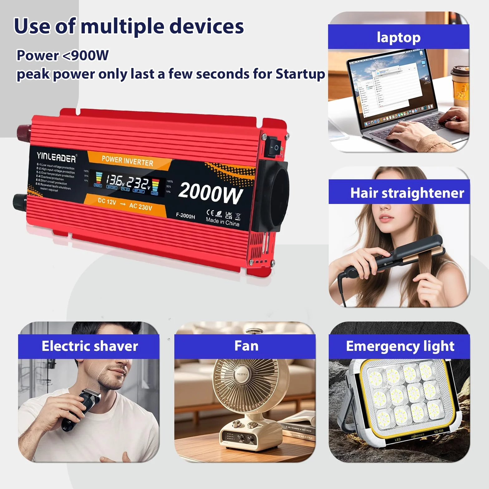 Przetwornica napięcia Power Inverter 12V 220V 850W 2000W z wyświetlaczem LCD 2 USB