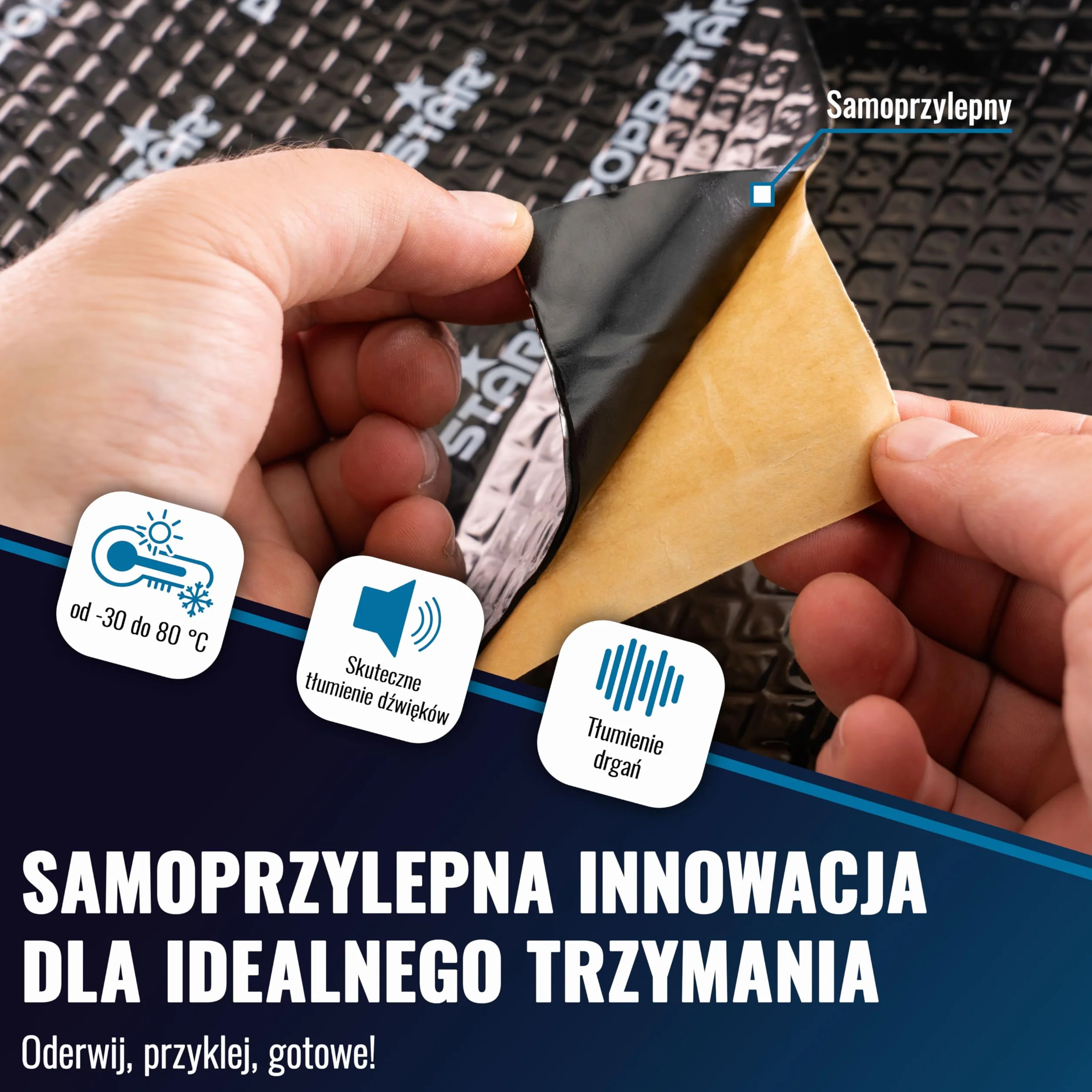 Poppstar 34 maty aluminiowo-butylowych, dźwiękochłonnych i antywibracyjnych, wymiary 40 x 25 cm, grubość 2 mm, odporne na wysokie temperatury, samoprzylepne