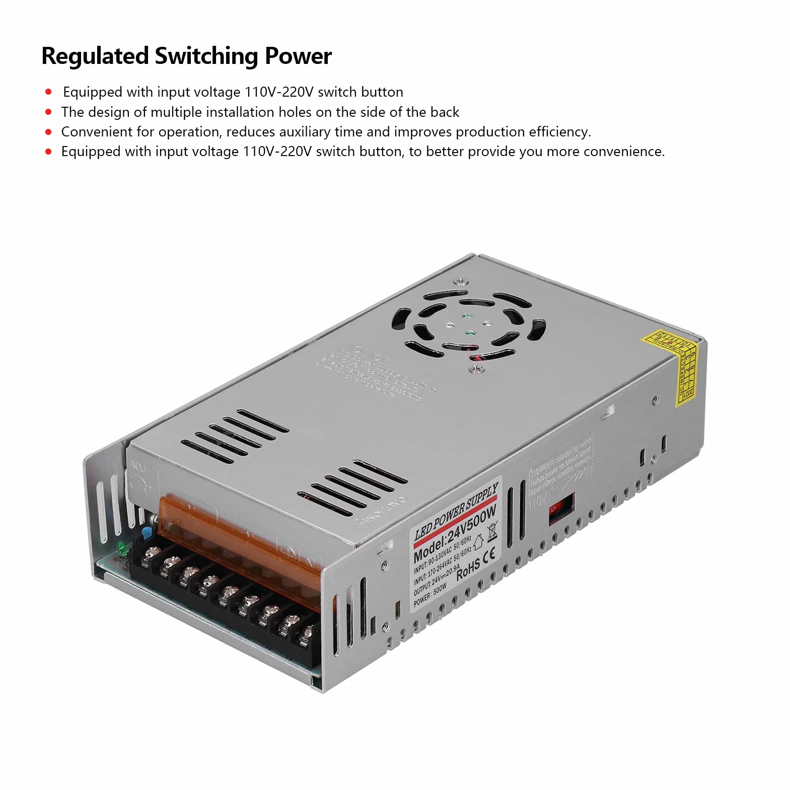 Garosa 500W 24 V 20,9A Zasilanie, Stop Aluminium, Otwory Rozpraszania Ciepła, Pokrycie Bezpieczeństwa, Automatyzacja Przemysłowa PLC Control Concert, do Automatyzacji Przemysłowej, PLC
