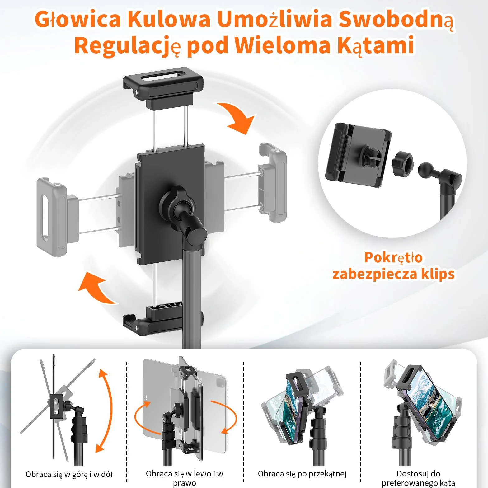 XXZU 182cm Stojak Podłogowy na Tablet, Uchwyt na Tablet Obrotowy Statyw na Telefon o Wysokości 360°, Regulowany Składany Statyw do Tablety do Oglądania/Streamowania Kompatybilny z Tabletem i Telefonem