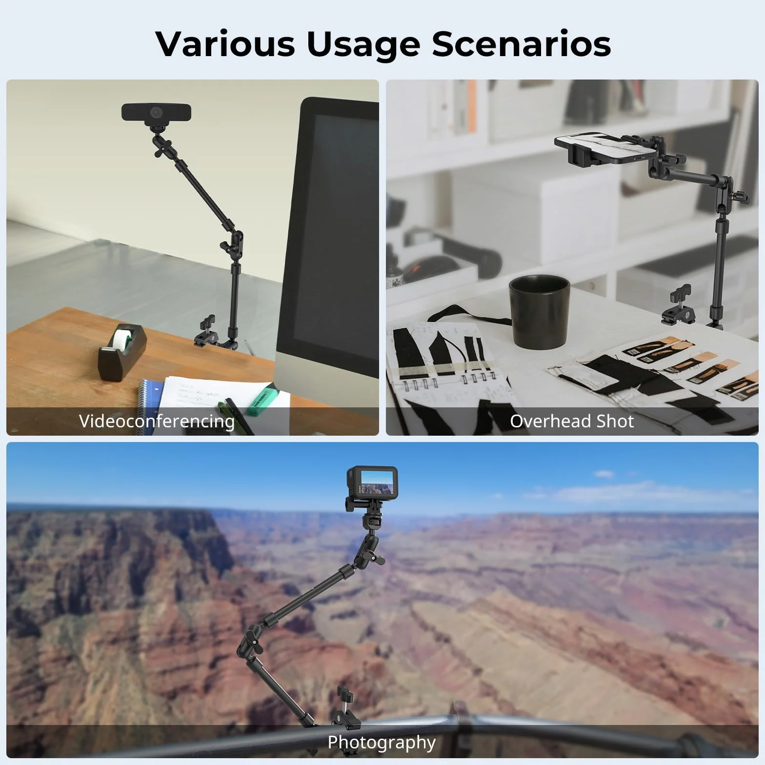 SMALLRIG 22" Magic Arm w Clamp, Overhead Phone Mount, Elastyczny Uchwyt i Zacisk do Kamery, Przegubowe Ramię Wysięgnika z Adapterem Gwintowanym - 4766
