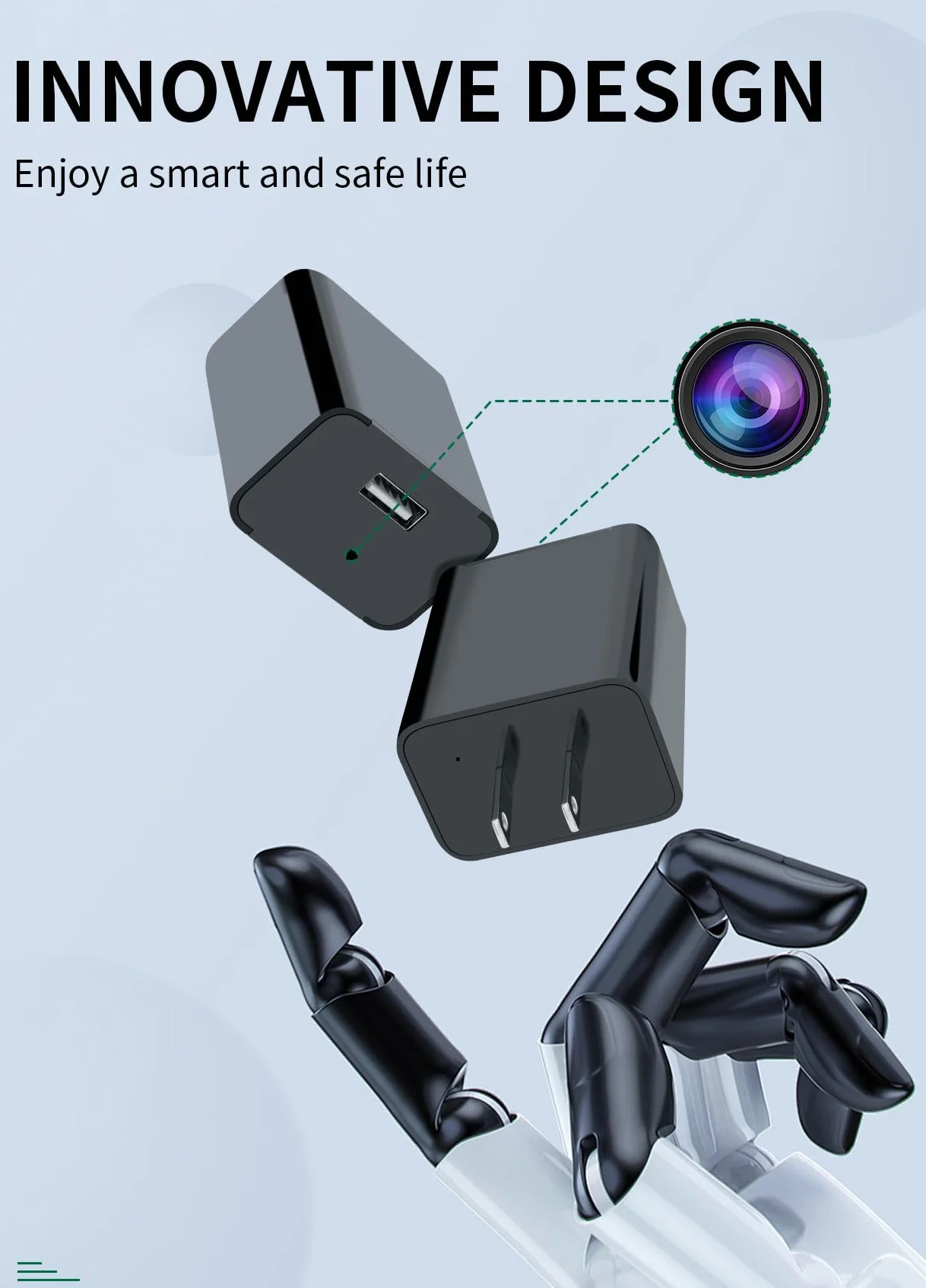 kamera szpiegowska 64GB, ukryta kamera z ładowarką USB, 1080P HD z wykrywaniem ruchu, noktowizorem, mini kamera do domu/biura, bez WiFi