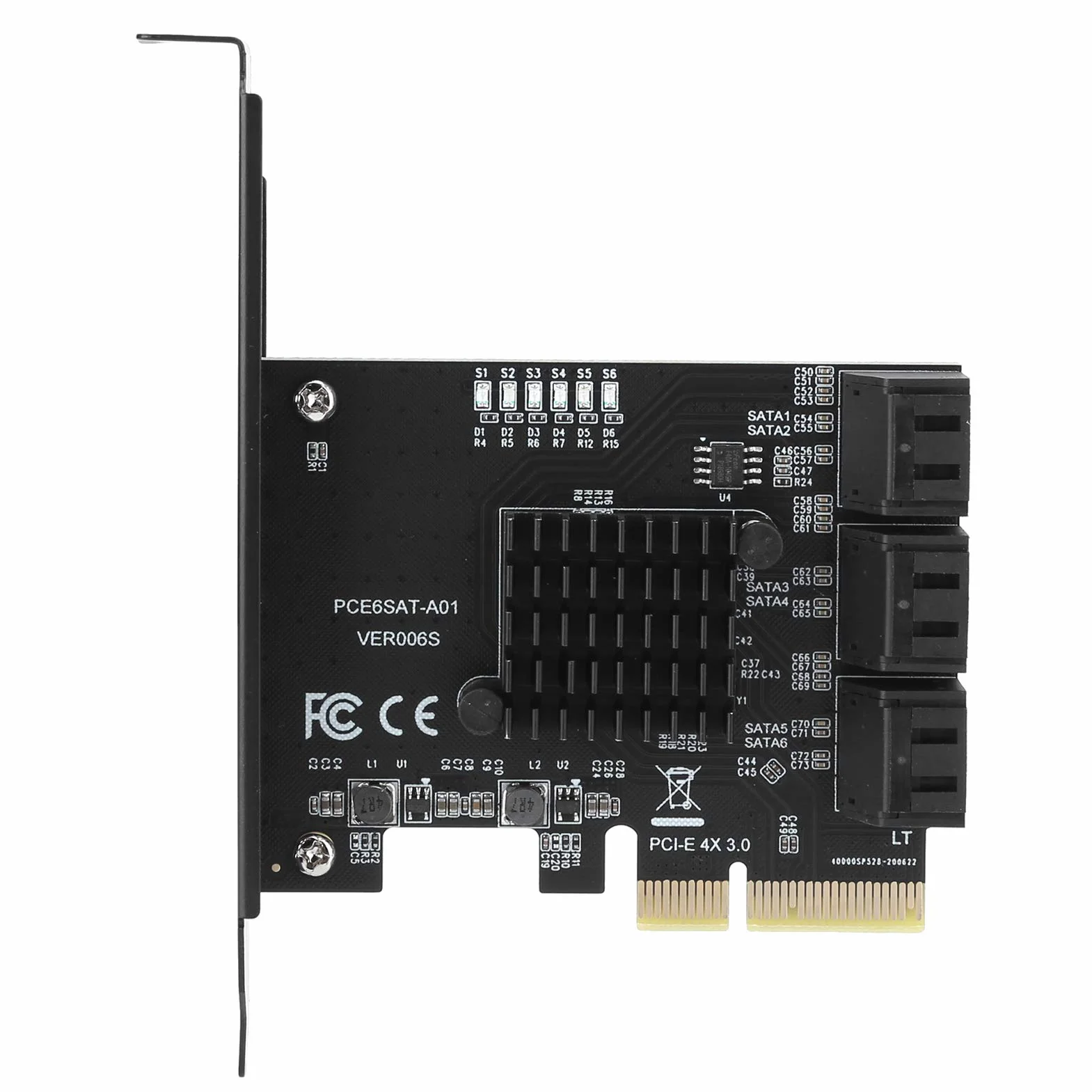 Tbest Karta Sata, 6 portów Asm1166, dysk twardy PCIe Sata3.0 6G Pcie3.0 Gen3 4X, kompatybilny z /Linux/OS X/NAS/Synology