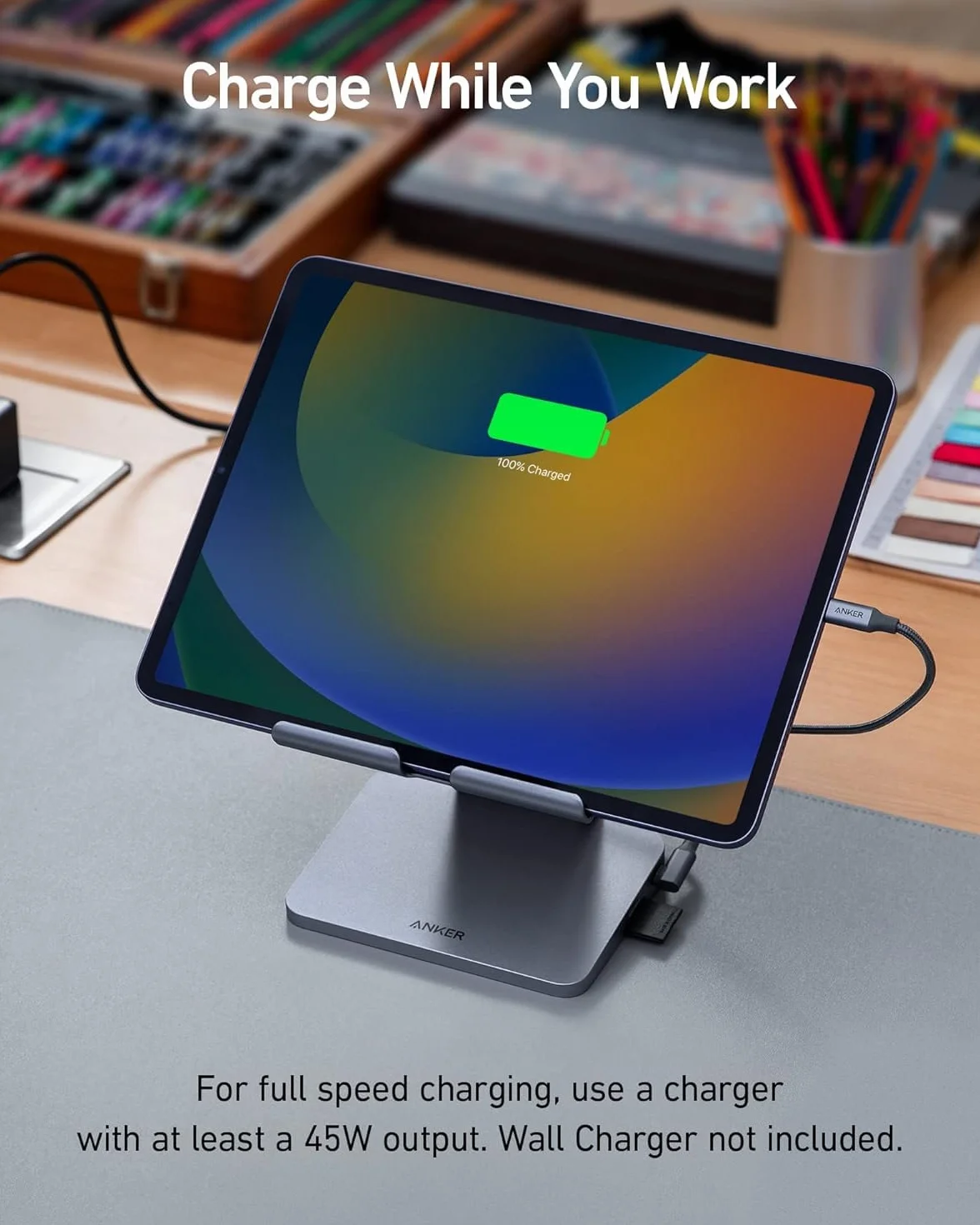 Anker USB C Hub 551 8-in-1 with Folding Tablet Stand, Power Input, 4K HDMI, 2 USB-A Data Ports, 3.5mm AUX and MicroSD/SD Card Slots for iPad Pro and More
