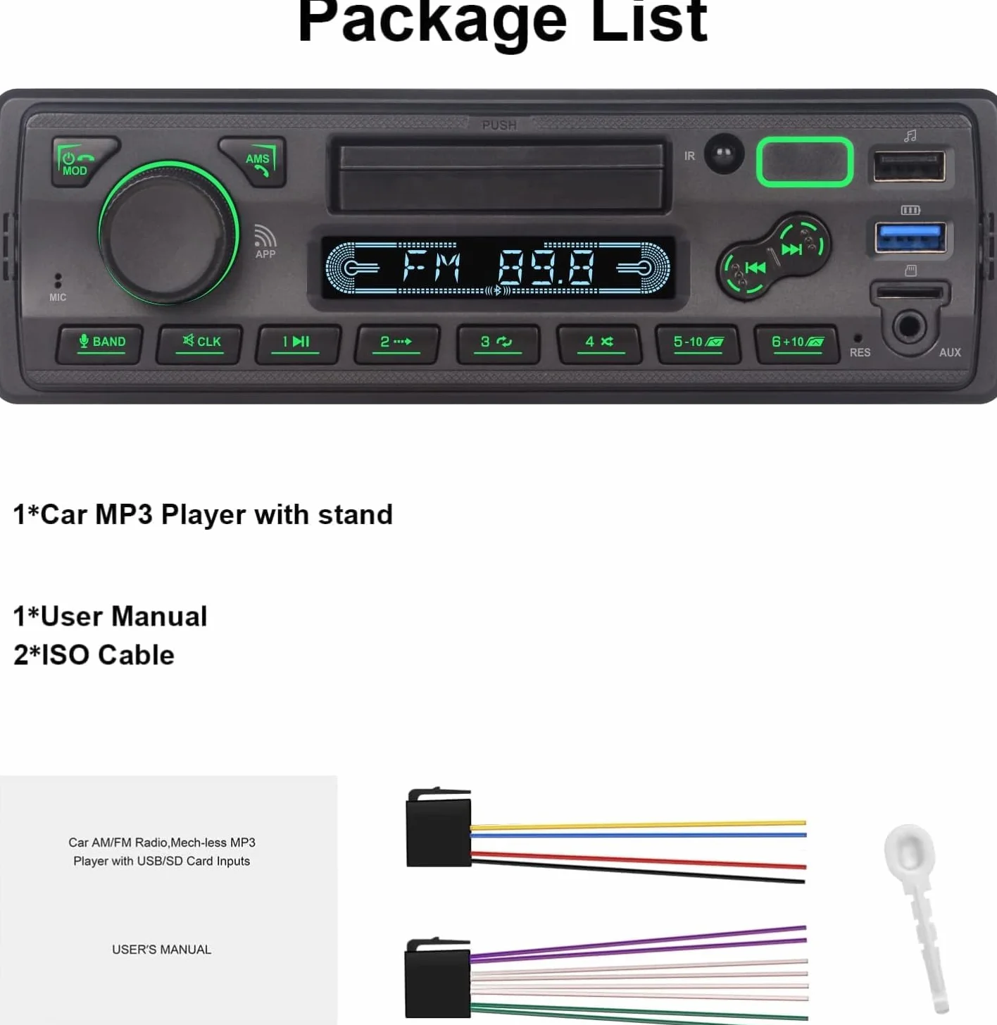 Samochód stereo z singlem Bluetooth Single Din with App Control MP3 Odtwarzacz obsługuje połączenia bezpłatne/USB/FM/AM/TF/Aux-in/EQ, odbiorniki radiowe samochodowe z uchwytem telefonu Zewnętrzne mikrofon SWC