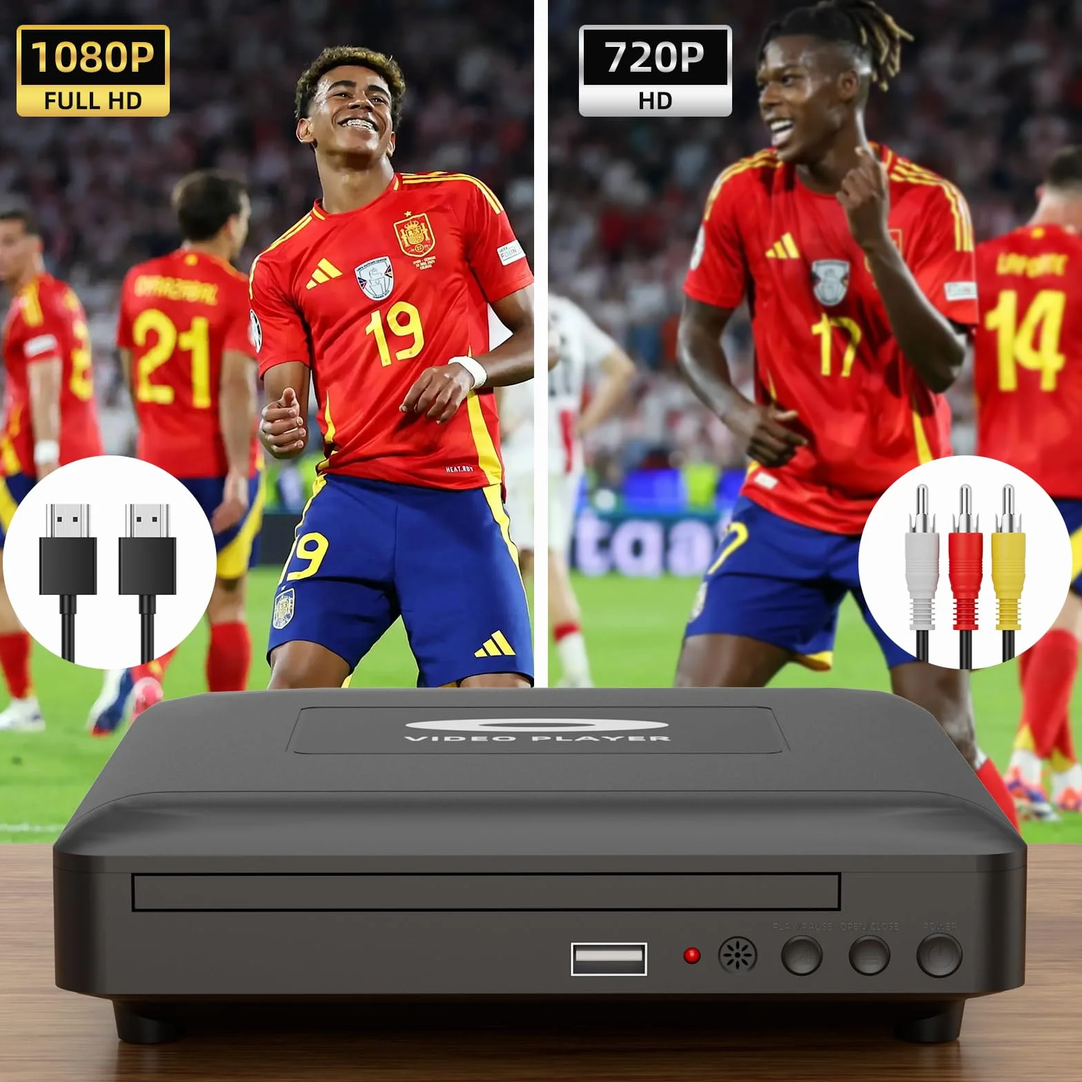 Odtwarzacz DVD Mini HD z HDMI do telewizora, wiele regionów, 1080P, pamięć Breakpoint, wbudowany PAL/NTSC, odtwarzacz CD do domu - kabel wyjściowy HDMI/RCA w zestawie