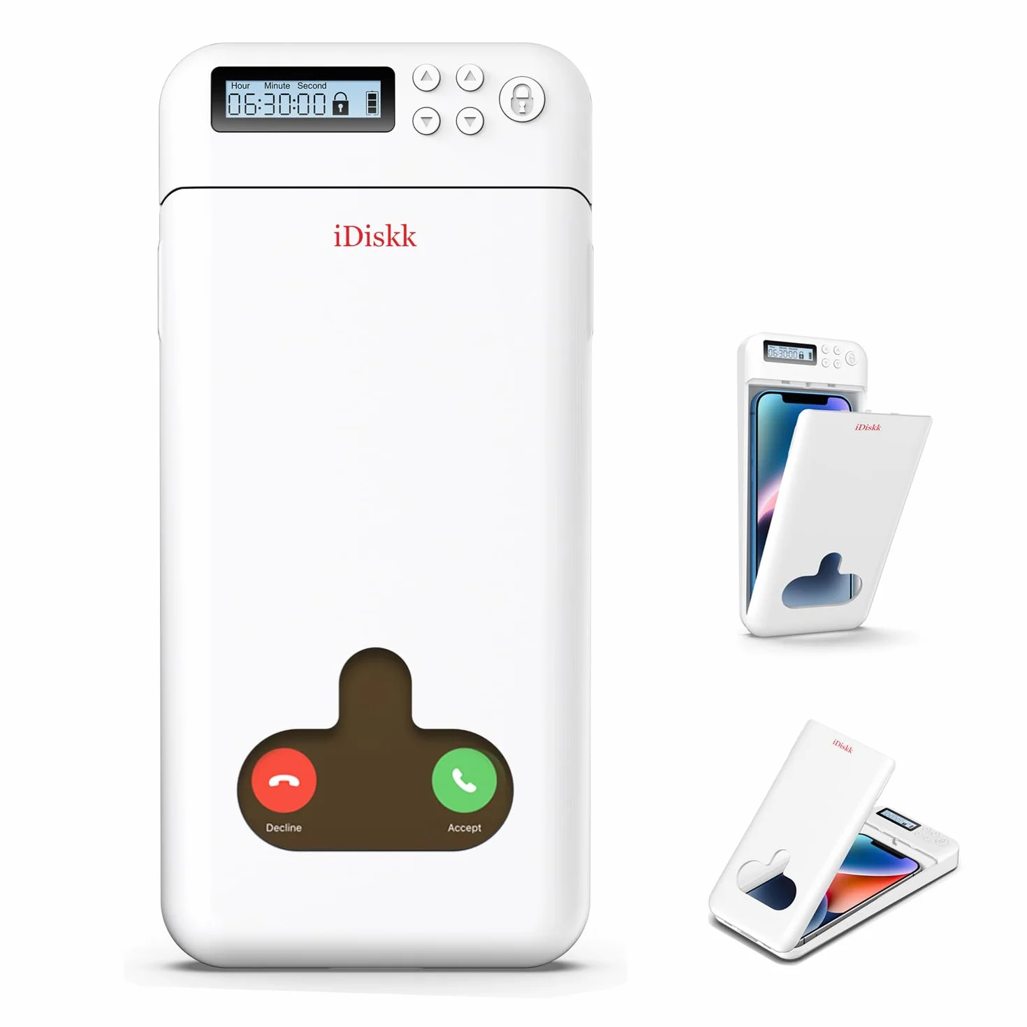 iDiskk Więzienie na telefon z blokadą timera do Androida/iPhone'a 6,7 cala samokontrola biała