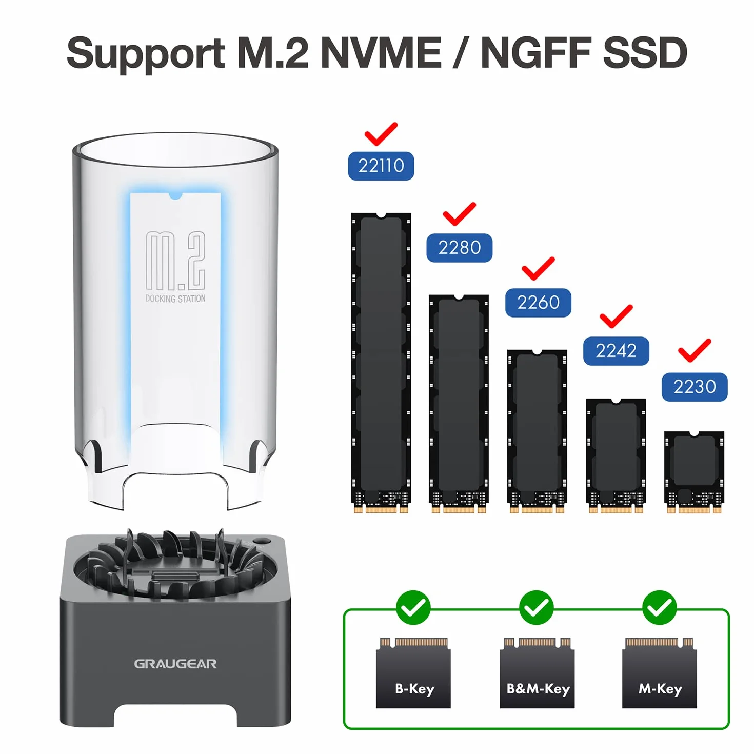 GRAUGEAR Stacja dokująca do M.2 NVMe SSD z radiatorem i wentylatorem