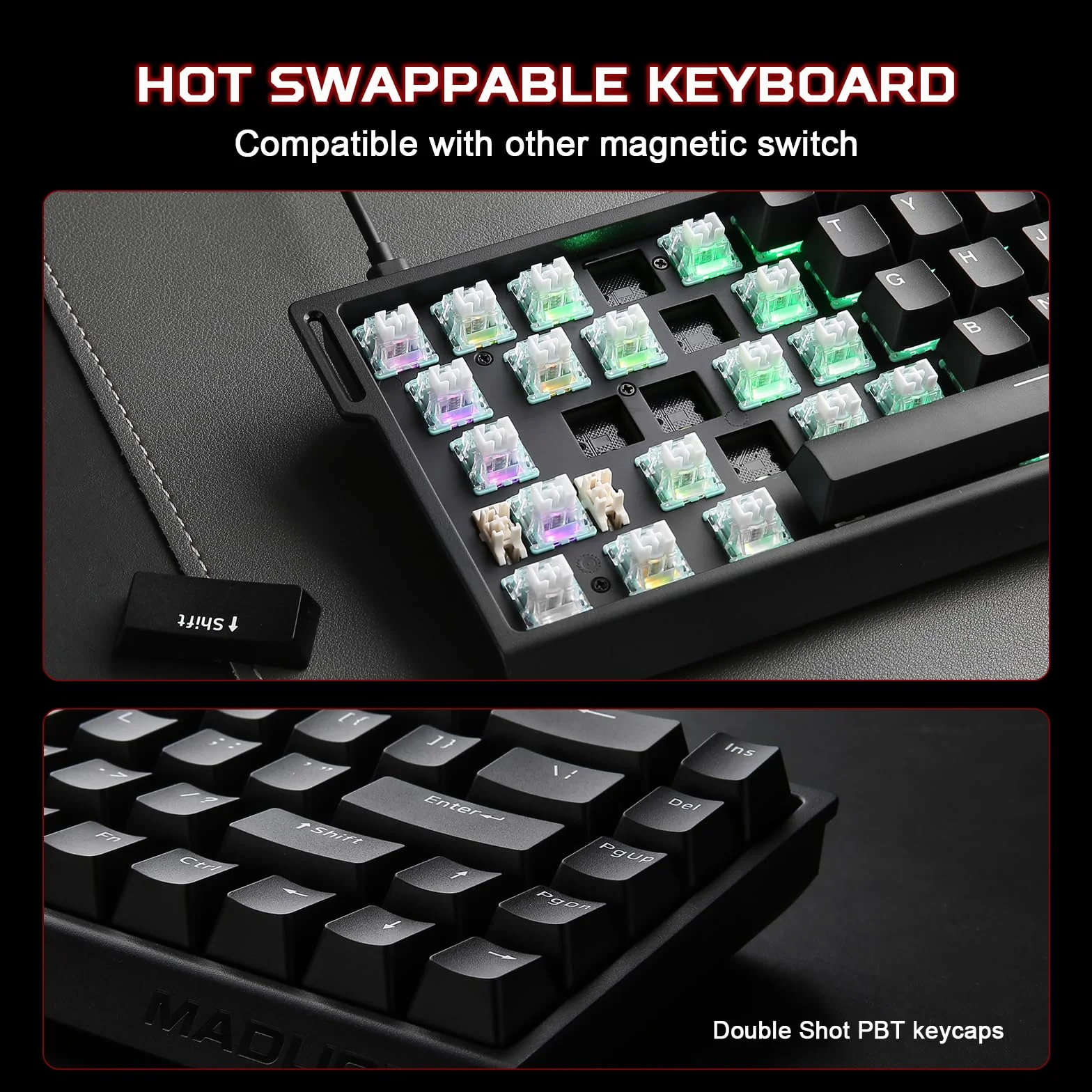 YUNZII x MADLIONS MAD68 HE Rapid Trigger Przewodowa Magnetyczna Mechaniczna Klawiatura Gamingowa 60% z Przełącznikami Hall Effect o Regulowanej Aktywacji, PBT Keycaps RGB Hot-Swap