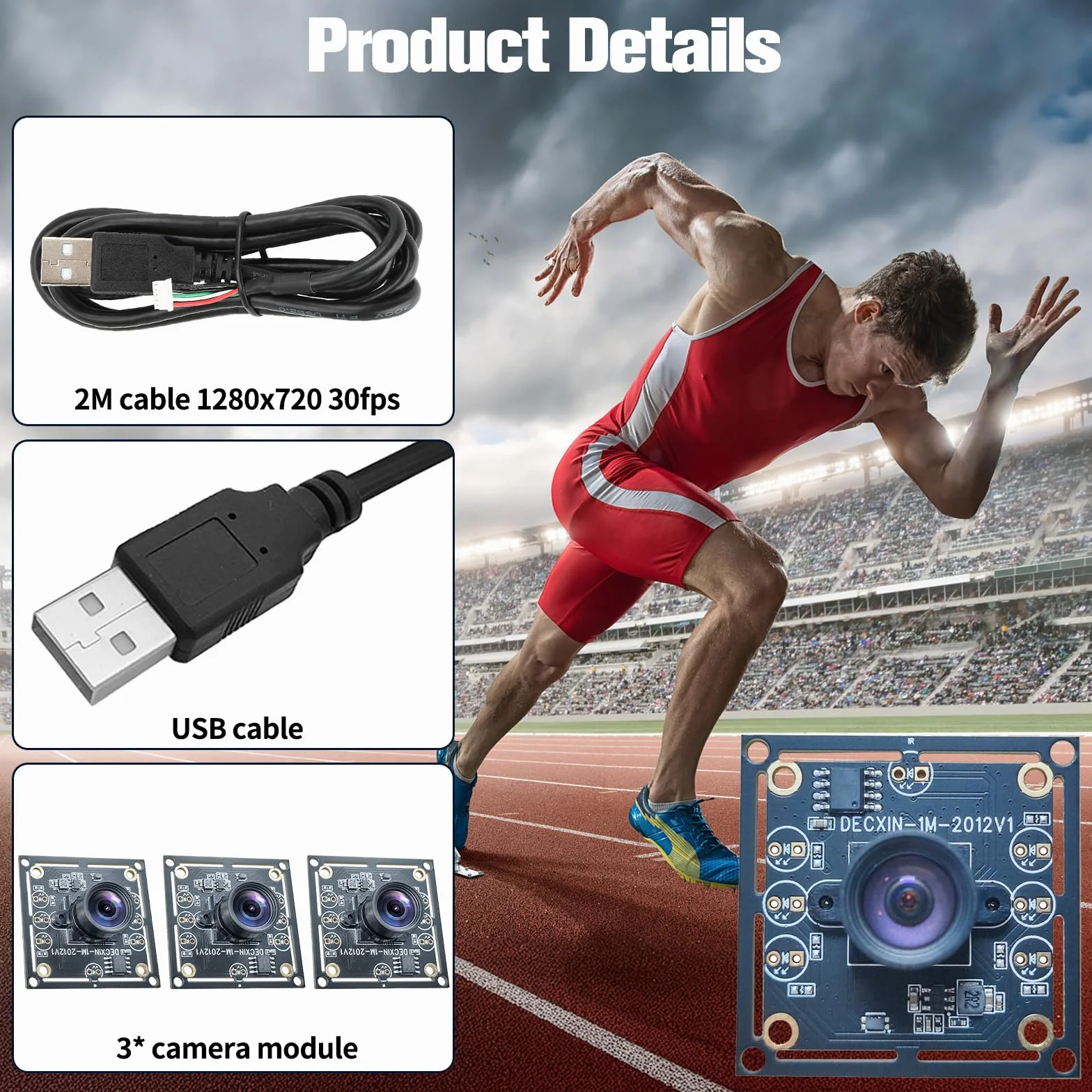 3-częściowy moduł kamery 100 stopni OV9732 – wysoka czystość obrazu z chipem HD 720p, rozdzielczość 1MP, sterownik USB, z kablem o długości 2 m, kompatybilny z Autodarts.Io, do wszechstronnych