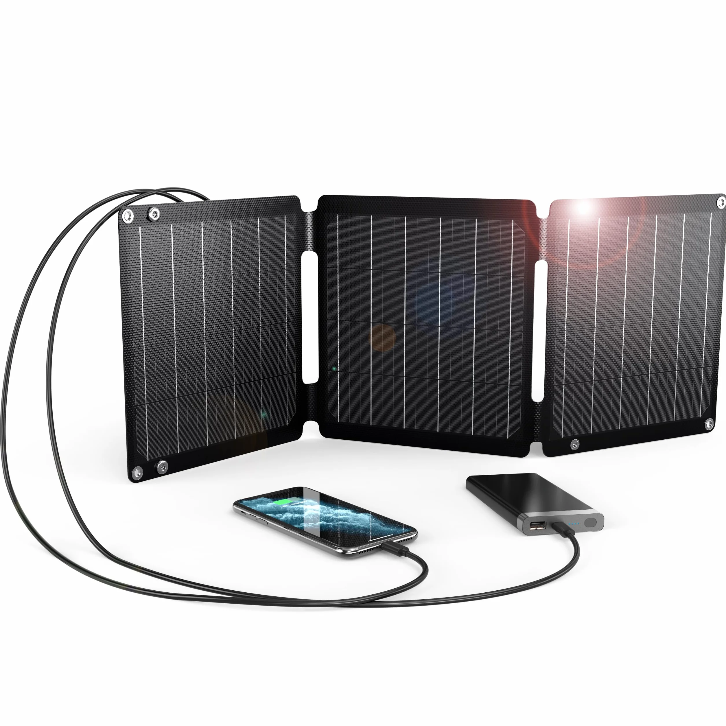 21 W przenośna ładowarka słoneczna, ładowarka BigBlue Solar Panel z USB-A/USB-C (5 V/4,2 A), wodoodporny IP68 składany panel słoneczny na kemping, kompatybilny ze smartfonami, power bankiem i tabletem