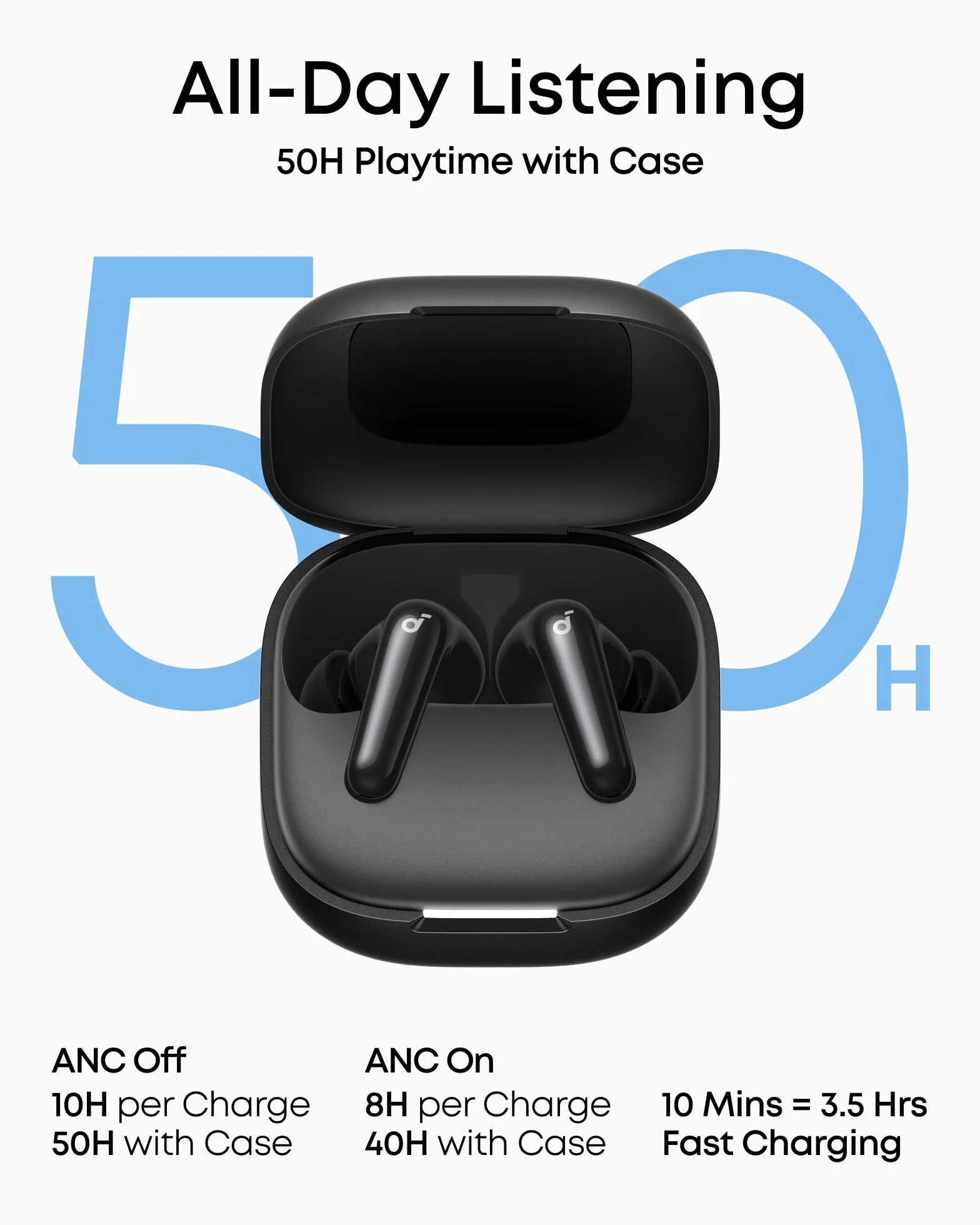 Soundcore P31i firmy Anker, adaptacyjna redukcja szumów w czasie rzeczywistym, dźwięk o wysokiej rozdzielczości, bezprzewodowe słuchawki Bluetooth, tłumaczenie, 54 godzin pracy na baterii