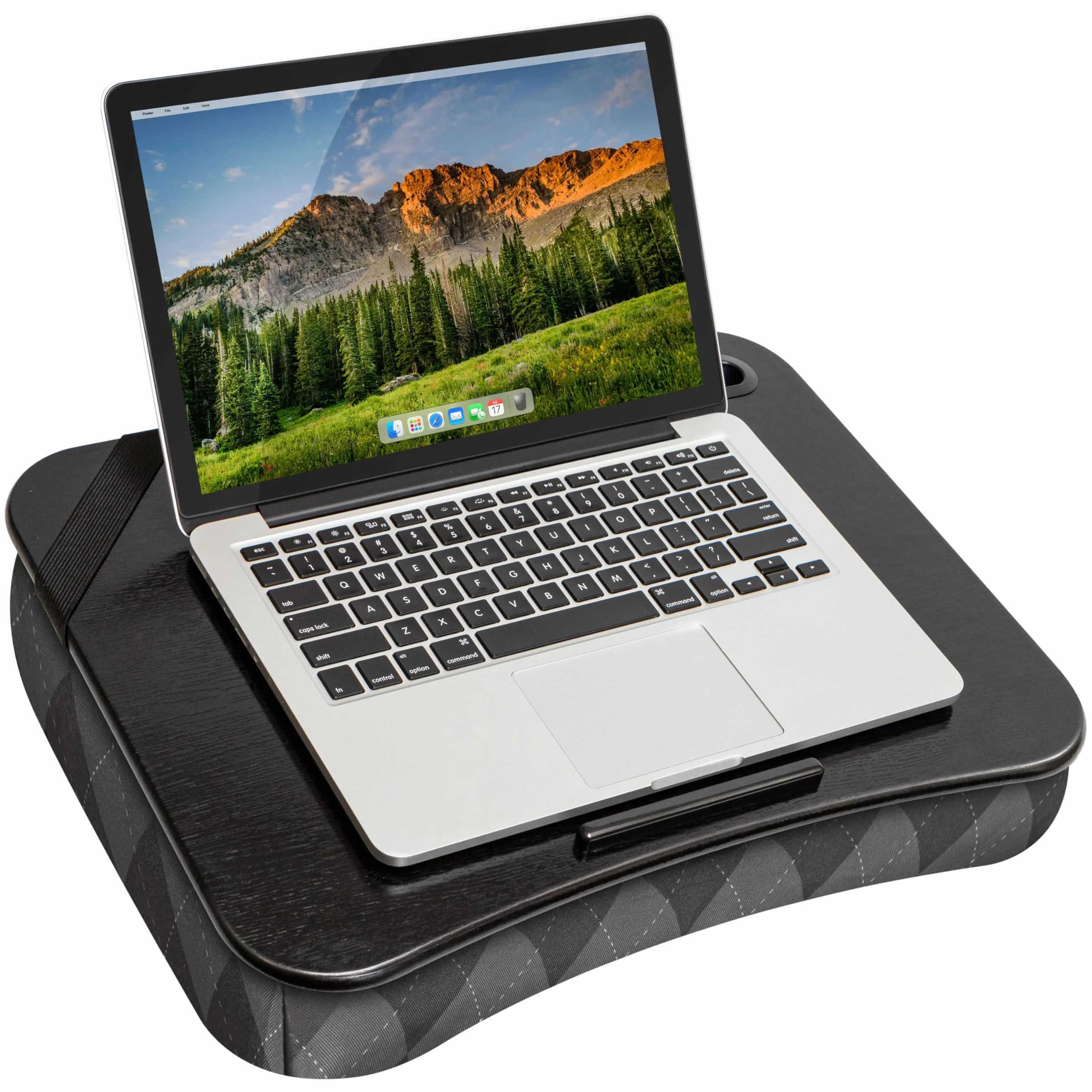 LapGear Designerskie biurko na kolana z uchwytem na telefon i półką urządzenia - szary argyle - pasuje do laptopów o przekątnej do 15,6 cala - styl nr 45438