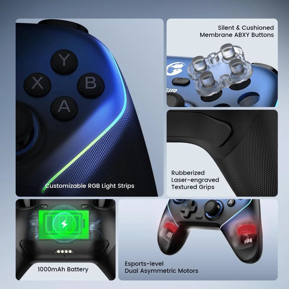 GameSir Super Nova Kontroler bezprzewodowy ze stacją ładującą - Joysticki z efektem Halla - 2 Gyro Switch/Switch, PC, mobilny - Nightfall Blue