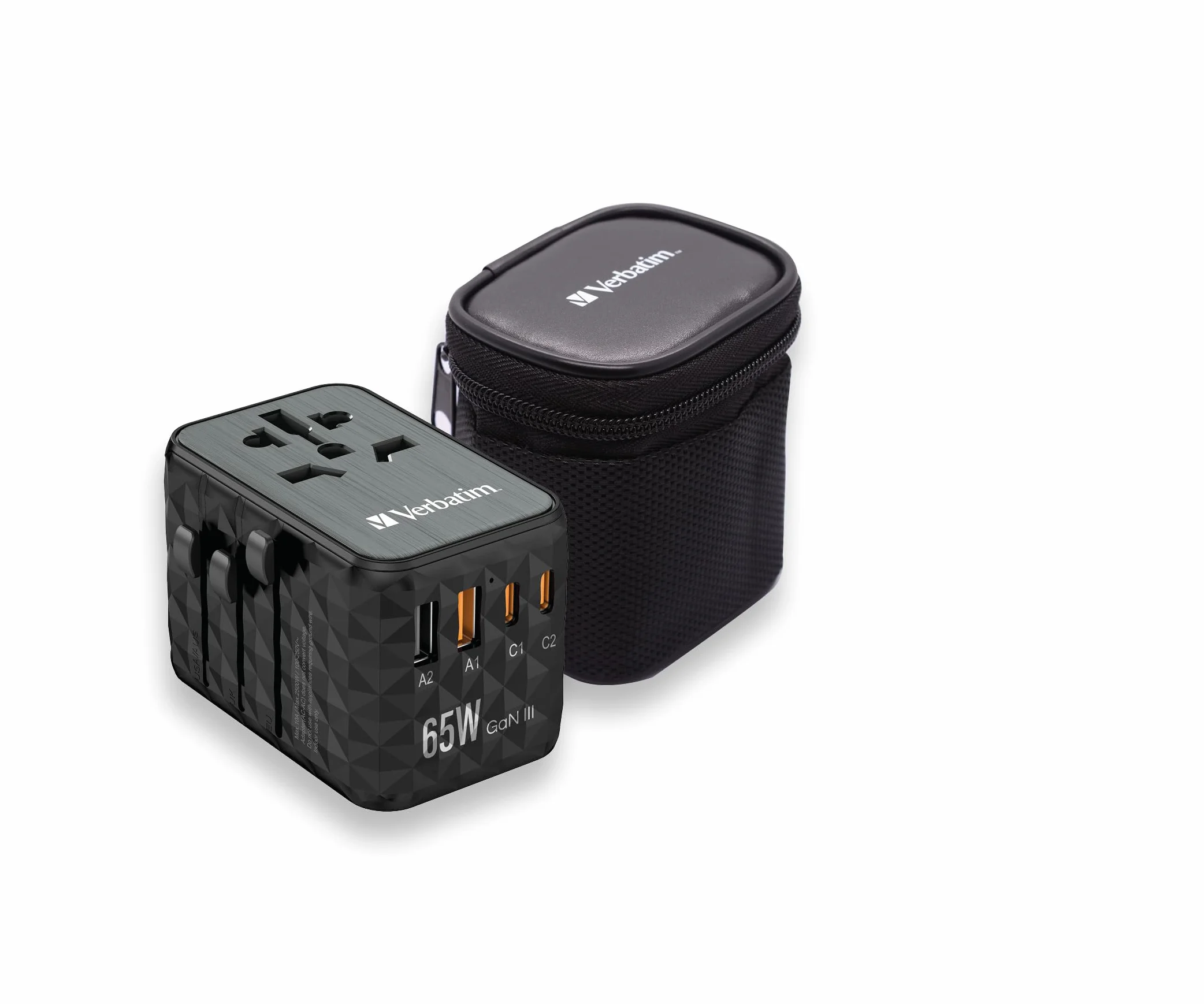 Verbatim GaN uniwersalny adapter podróżny UTA‑05 65 W, z 2 portami USB‑A i 2 portami USB-C, szybka ładowarka do laptopa, telefonu komórkowego, aparatu fotograficznego i innych urządzeń przenośnych,