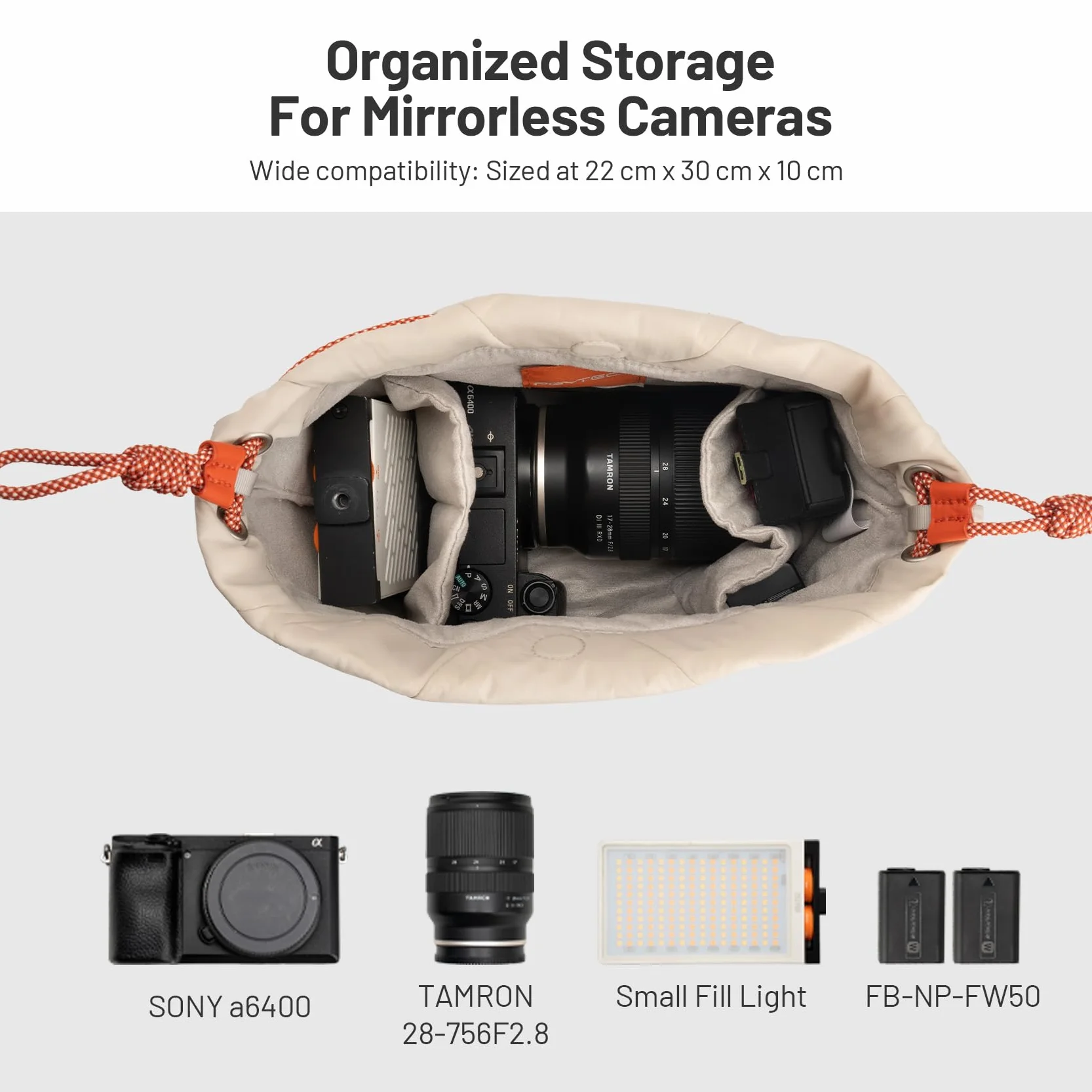 PGYTECH OneGo cameratas met trekkoord straatfotografie zachte handtas schoudertas voor spiegelloze Canon Sony Fuji action camera wit