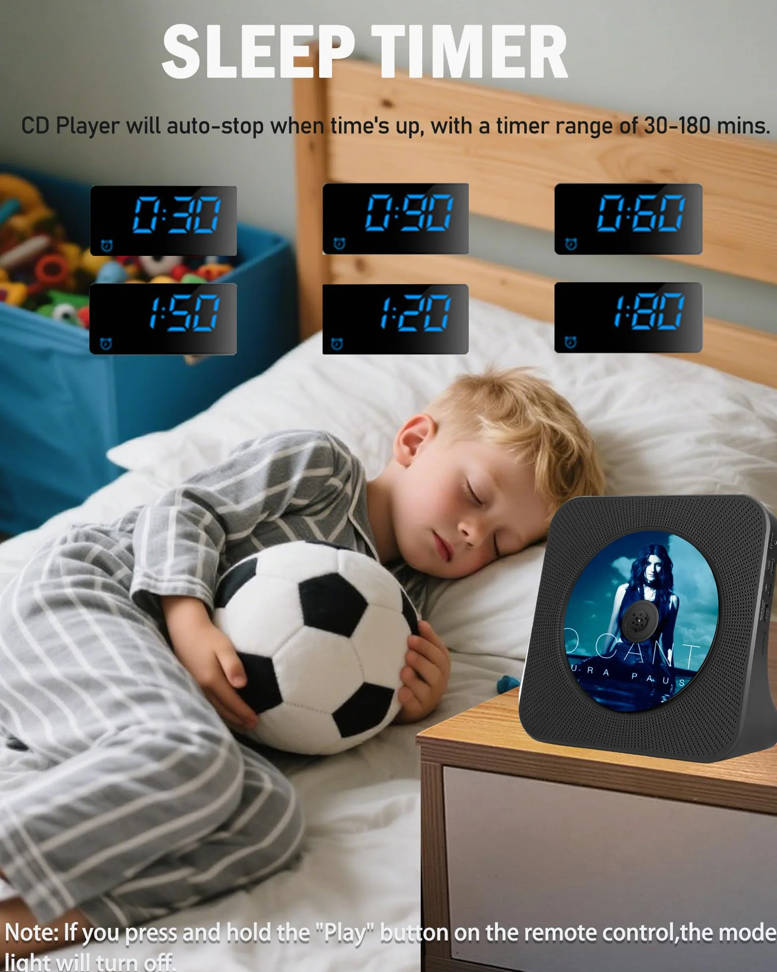 Desktopowy odtwarzacz CD z nadajnikiem Bluetooth, przenośny odtwarzacz radiowy z głośnikami i timerem, odtwarzacz CD z portem AUX/USB, osłona przeciwpyłowa, wyświetlacz LCD