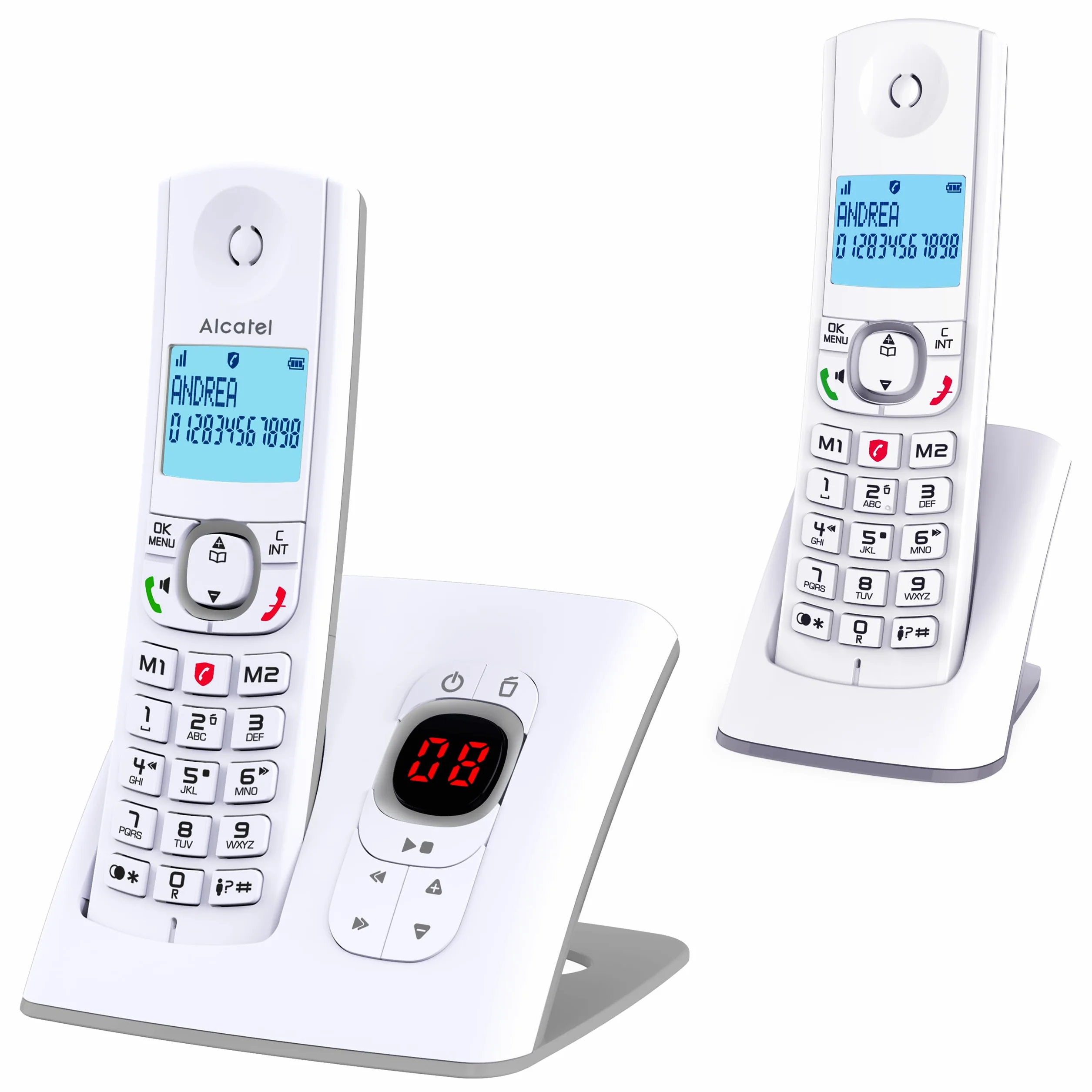 Alcatel F530 Voice Duo telefon bezprzewodowy z sekretarką 2 słuchawki blokowanie połączeń głośnomówiący biały/szary