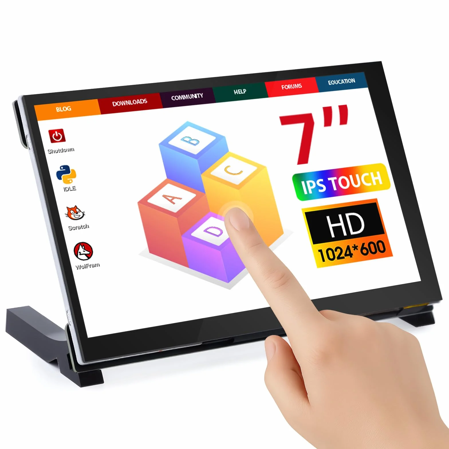 ELECROW 7-calowy ekran dotykowy IPS HD 1024 x 600 HD, kompatybilny z Raspberry Pi/BB, czarny