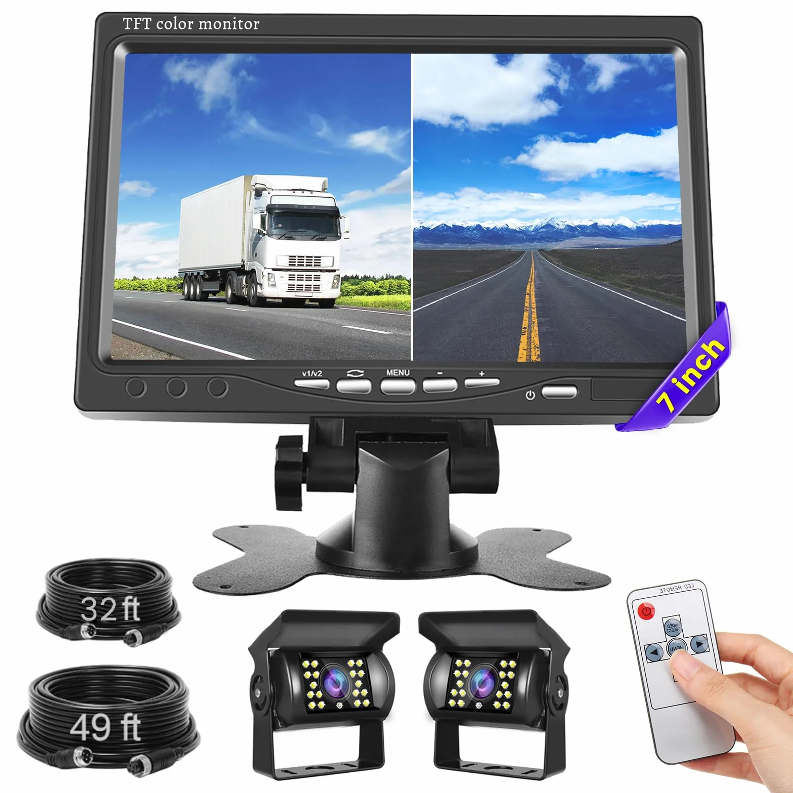 Inefala Cyfrowa kamera cofania 7", zestaw z 2 diodami LED 18 IR, super widoczność w nocy, szeroki kąt widzenia 150°, wodoszczelność IP69, do samochodów DC 12 V-24 V, do samochodów osobowych, przyczep