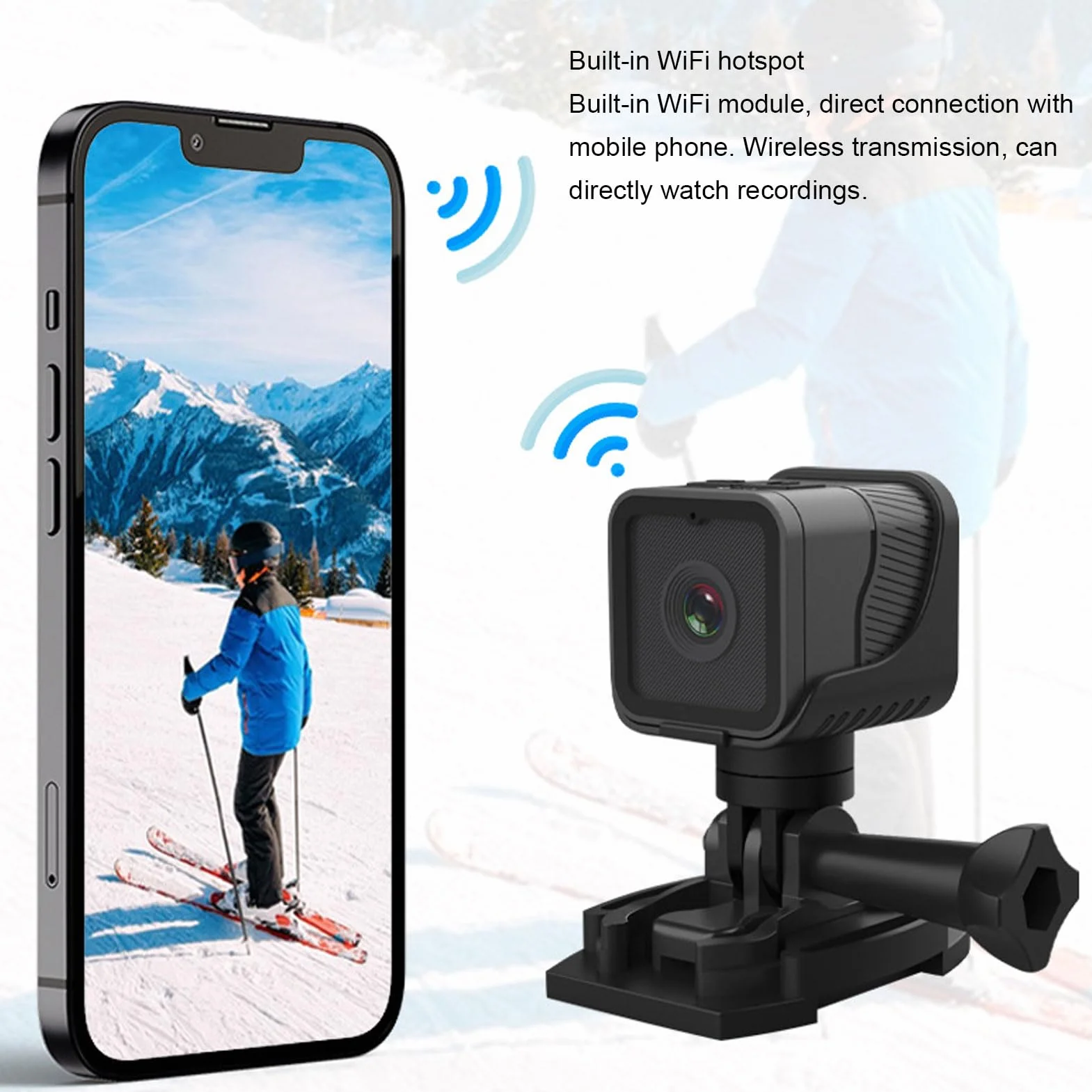 Kamera sportowa Ultra HD 1080P WiFi, szerokokątna kamera sportowa 120°, akcesoria do nagrywania w pętli, zestaw akcesoriów do kasków i akcesoriów rowerowych itp.